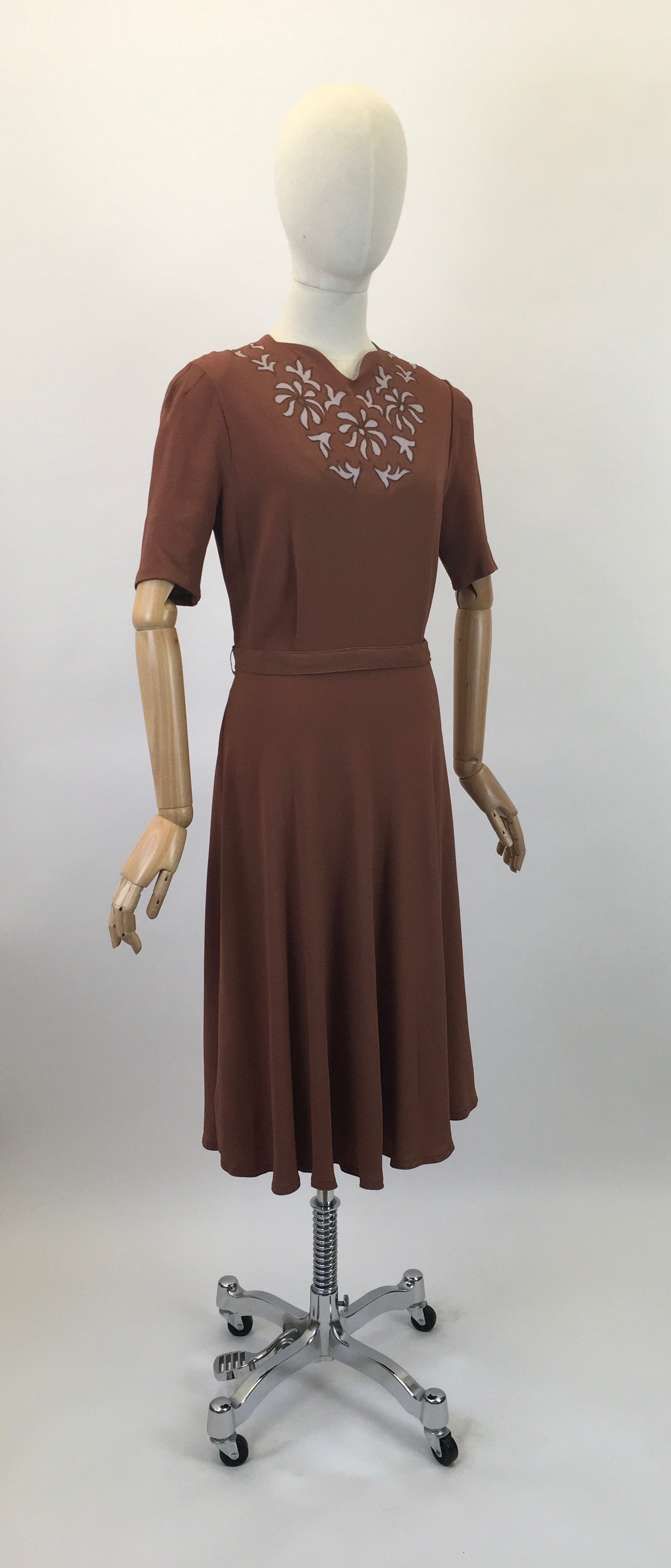 Original 1940's Darling 2Pc Dress & Bolero Set - In A Soft Brown With Grey Accents