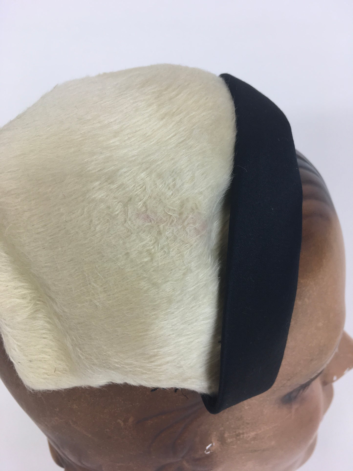 Original 1950’s Darling Headpiece in Cream with Black Banding - ‘ Emme in New York ‘ Label