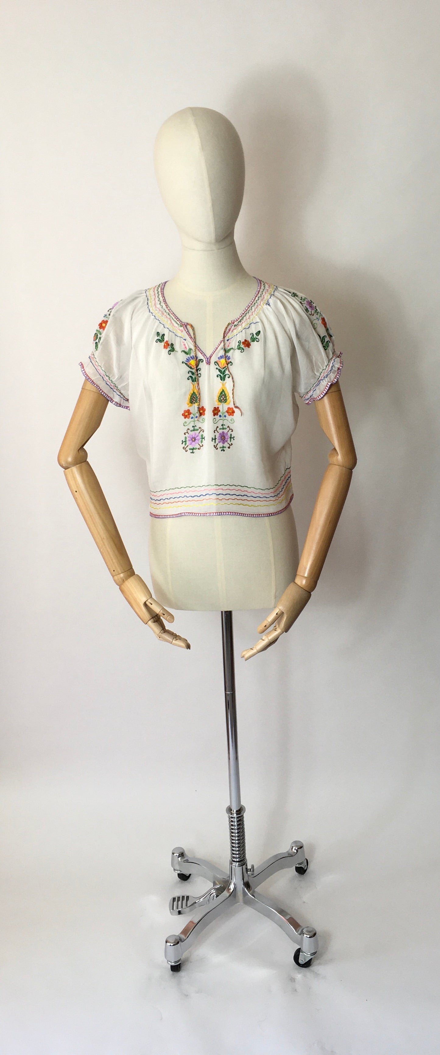 Original 1940’s Embroidered Blouse - Featuring Beautiful Embroidered Detailing in Rainbow Colours