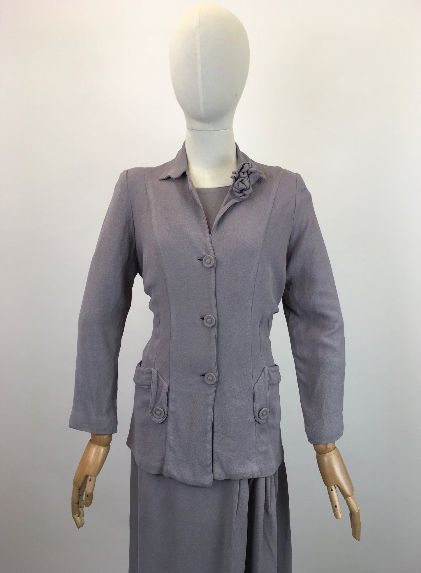 Original 1940's Stunning VOLUP Going Away Dress and Jacket Set - In A Pale Mauve