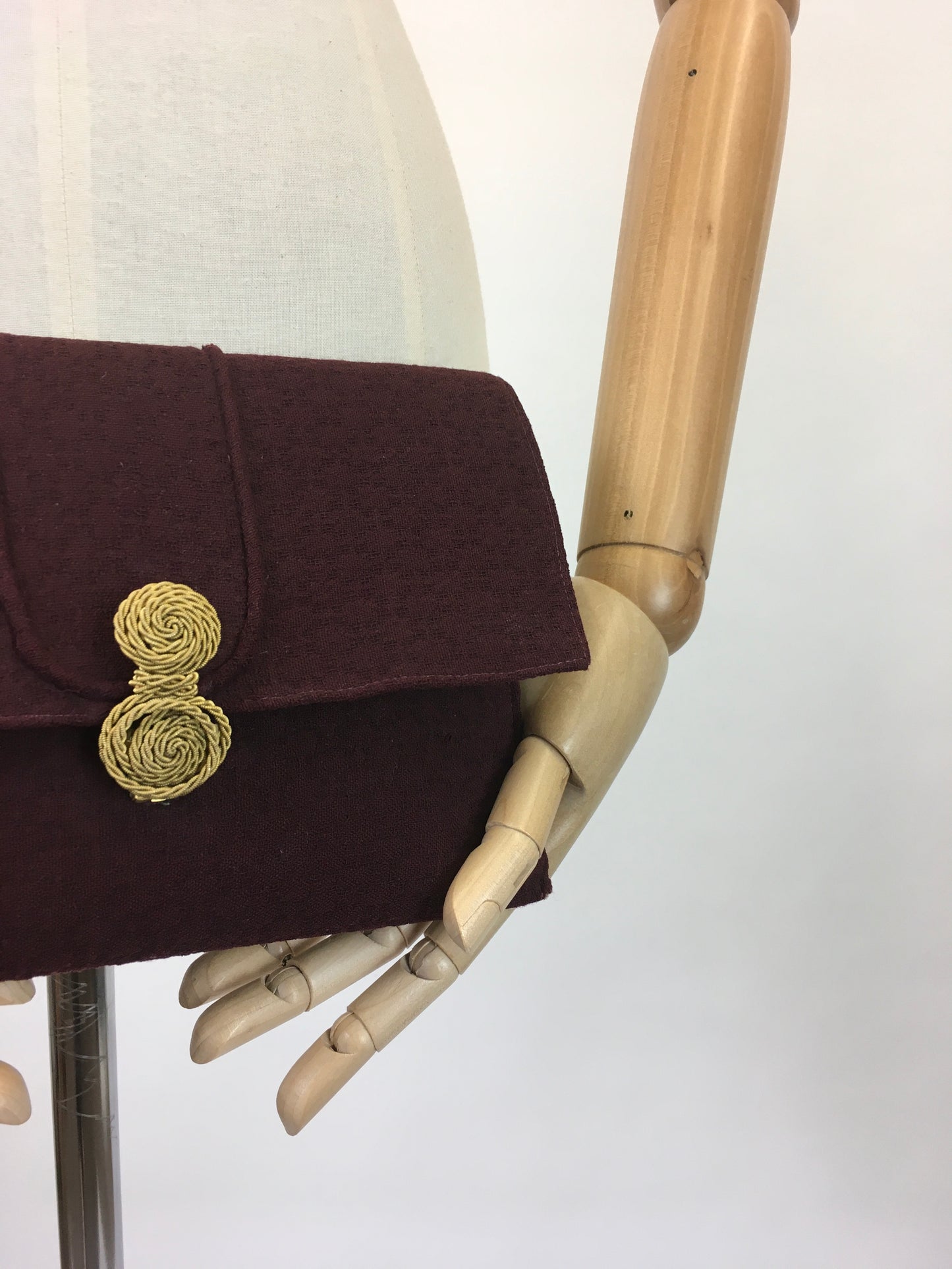 Original Darling 1930's Textured Crepe Clutch Bag - In A Deep Wine With Gold Clasp