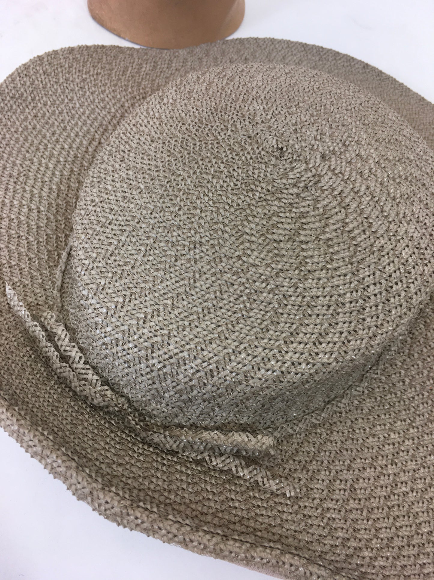 Original 1940's Fabulous Woven Raffia Hat - In A Soft Mushroom With Back Bow Detailing