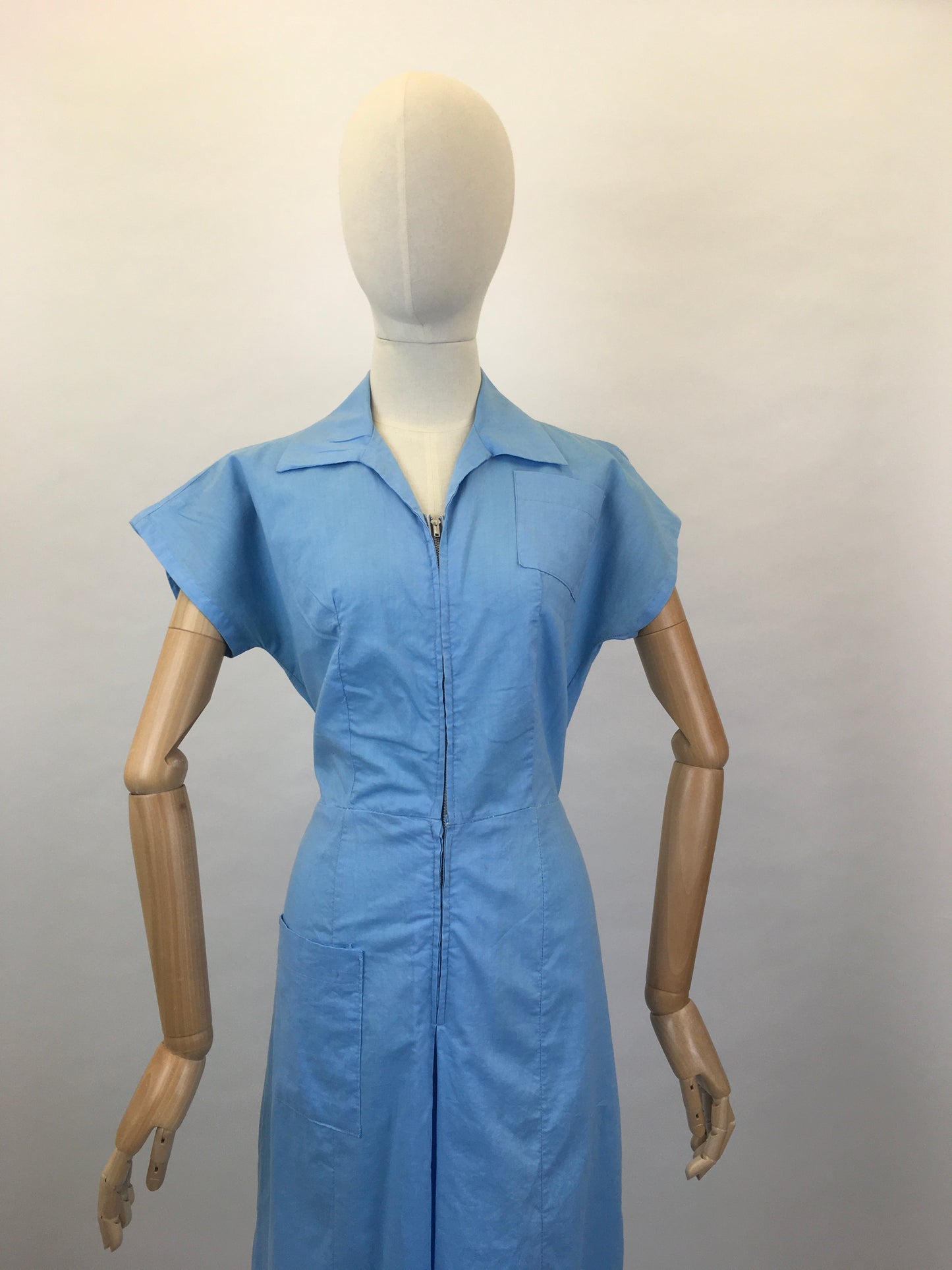 Original 1940’s Homemade Zip Front Playsuit - In a Lovely Sky Blue Cotton