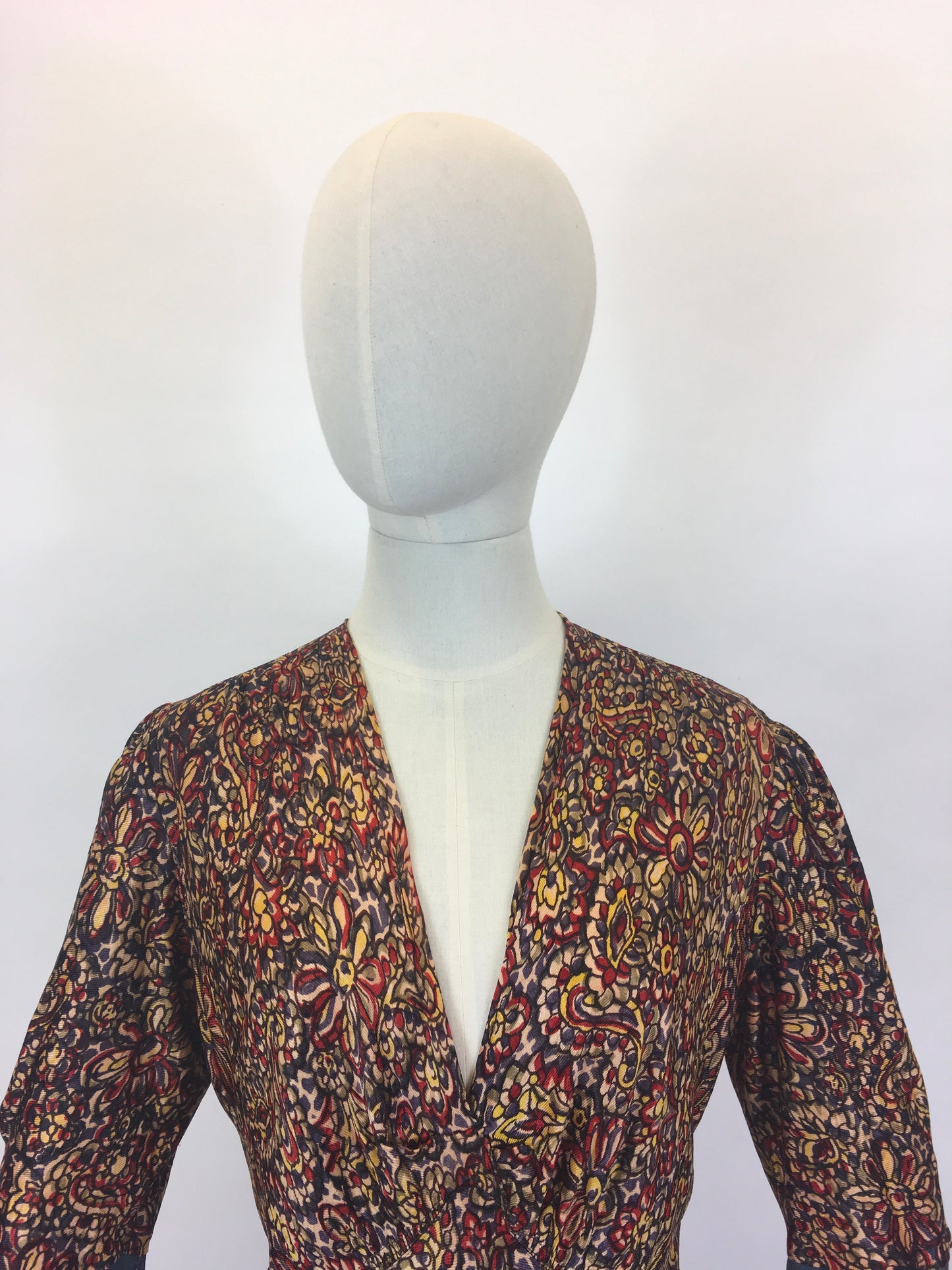 Original 1940’s STUNNING Rayon Jersey Dress AS IS - In Reds, Purples, Yellows & Navy