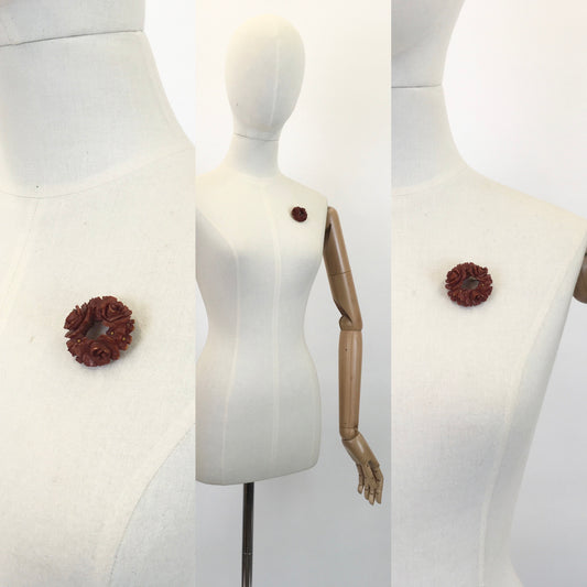 Original 1930's Darling Celluloid Floral Brooch - In A Warming Brown