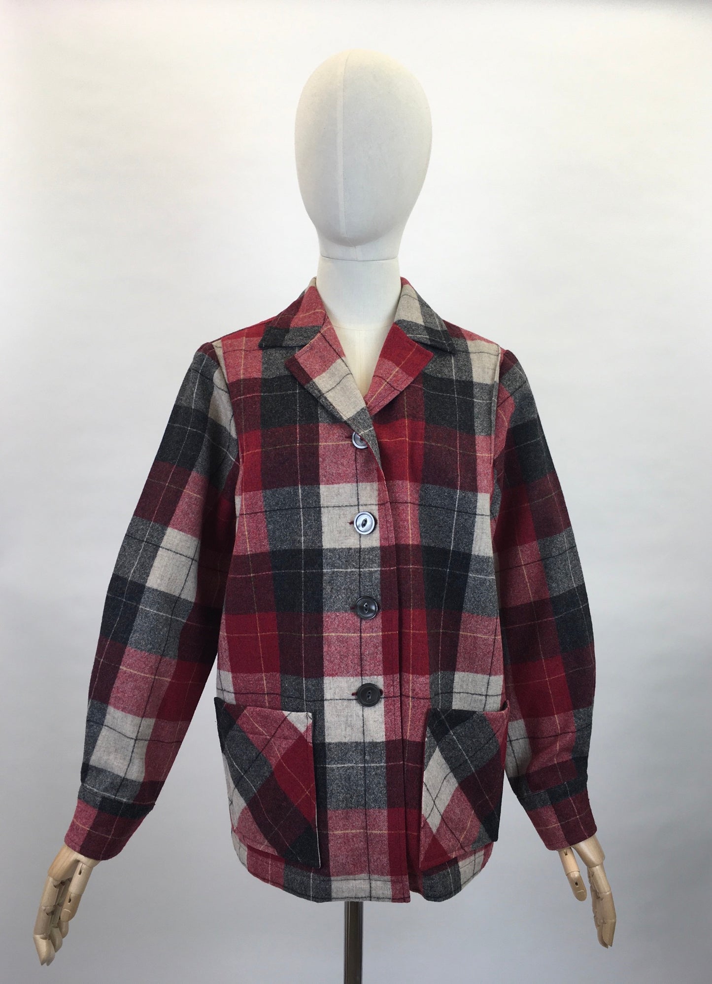 Original 1960’s Pendleton Check Jacket - In Lovely Warm Reds, Black’s and Ivories