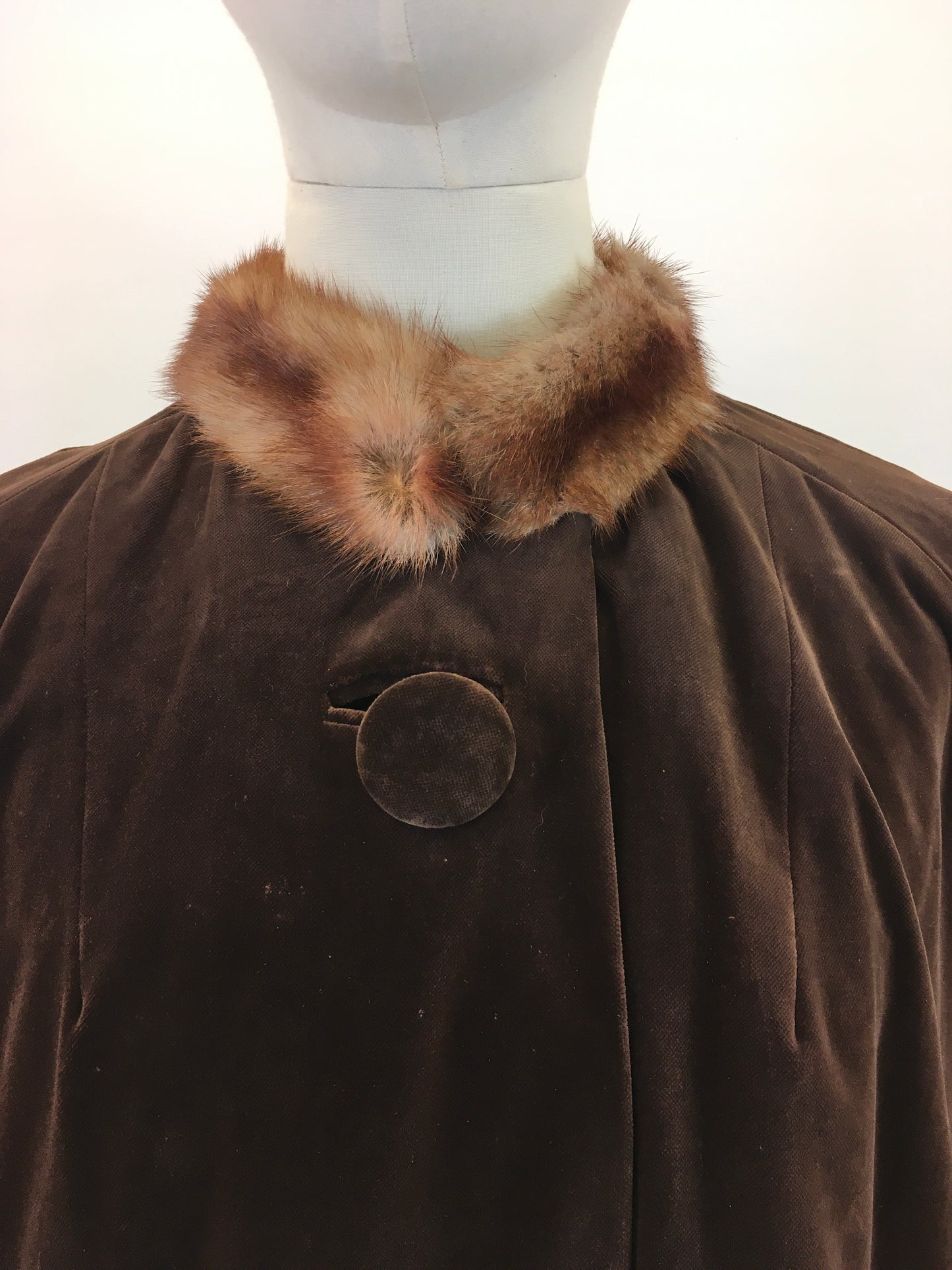 Original 1950's Stunning Velvet Swing Coat - In Chocolate Brown With Fur Trim