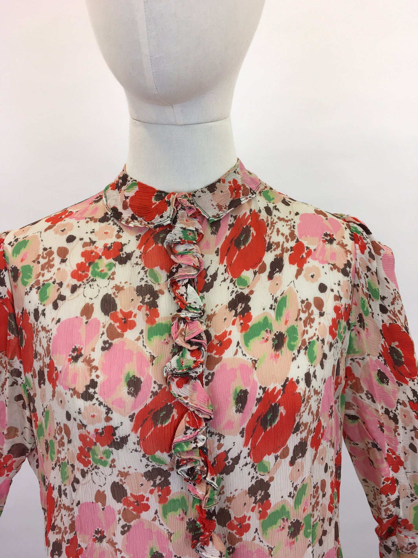 Original 1930s Floral Chiffon Blouse - Exquisite Colour Pallet Of An English Floral Meadow