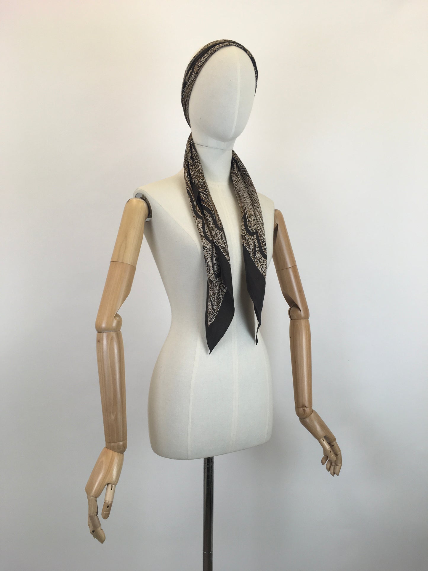 Original 1930’s Stunning Deco Pointed Scarf - In Warm Browns, Taupes and Mushrooms