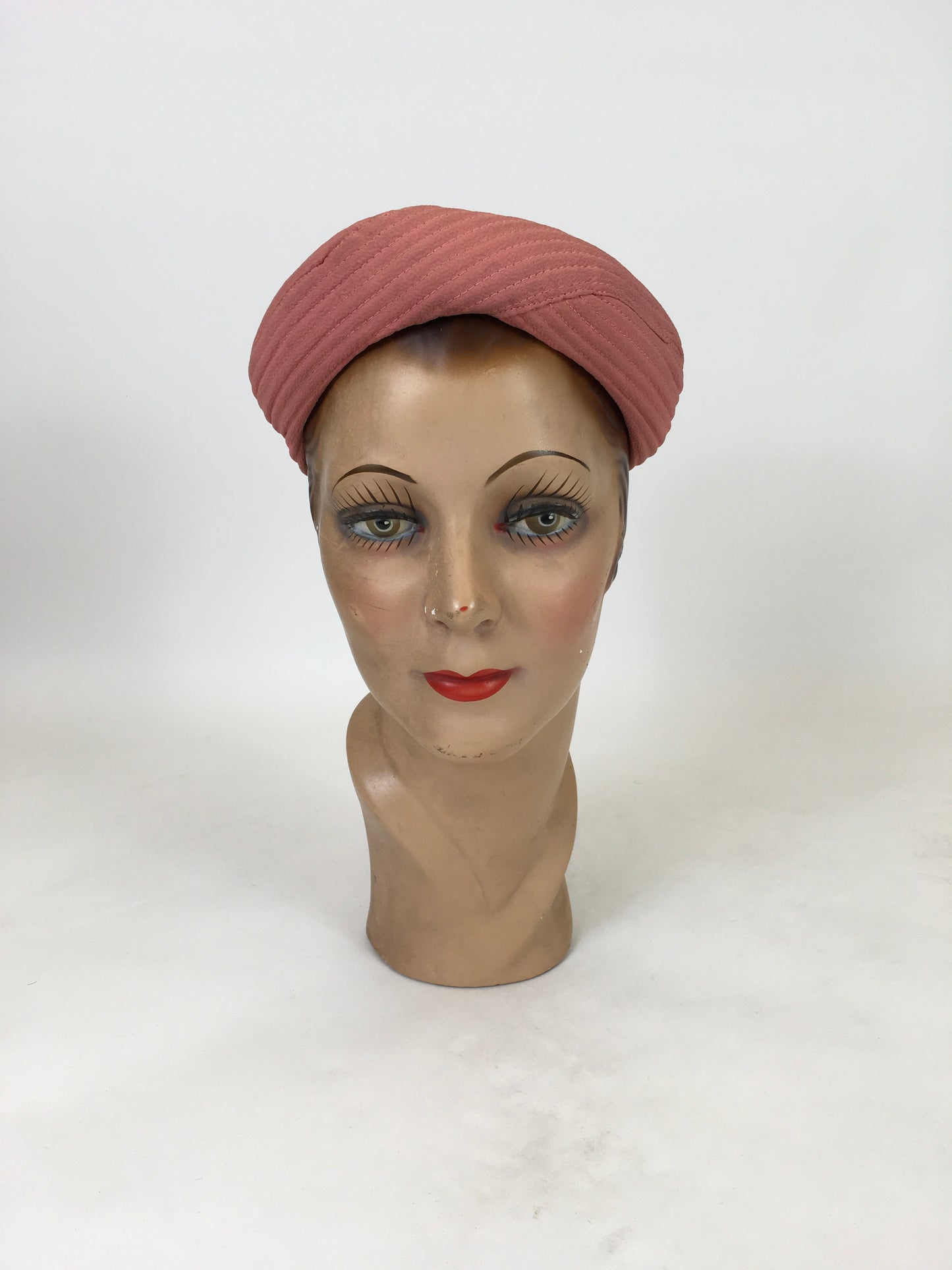 Original 1940's Darling Turban Halo Hat With Open Crown - In A Powdered Salmon Crepe