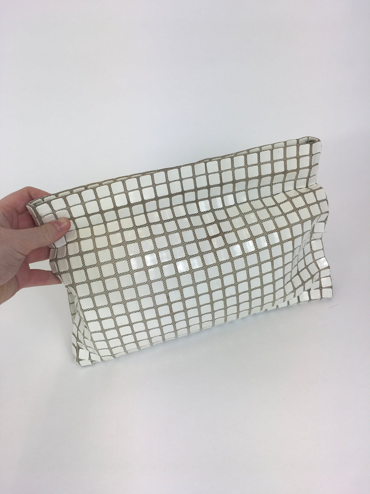 Original Late 1940’s Early 1950’s White Tiled Clutch Handbag - With Magnetic Strip Closure