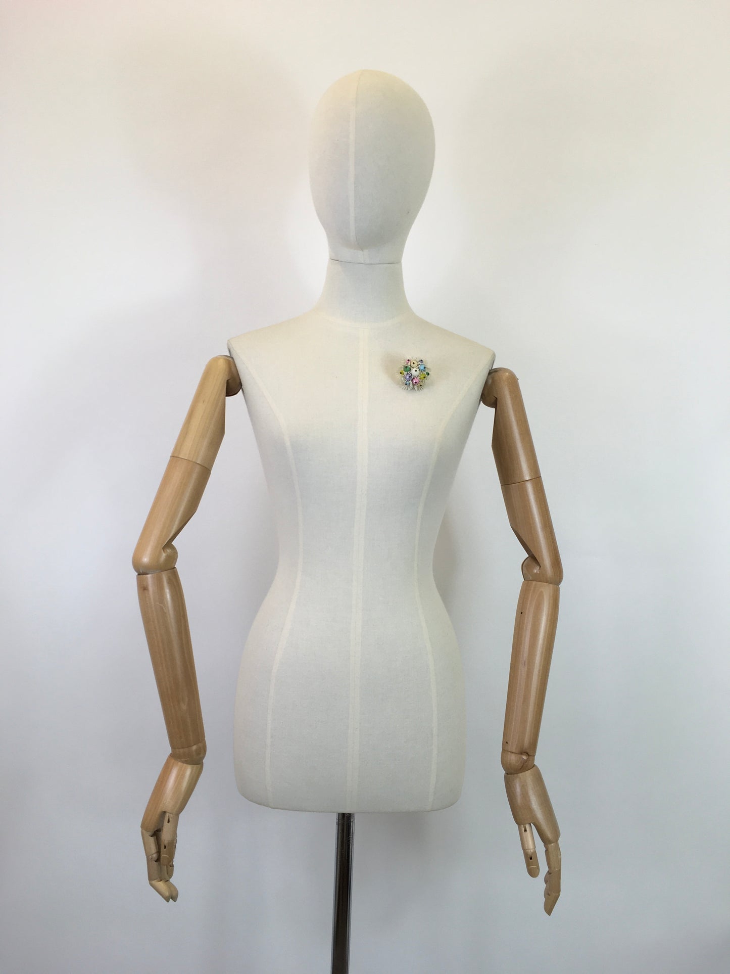 Original 1950’s Plastic and Beaded Brooch - In Pastel Pops of Pink, Green, Purple, Blue and White