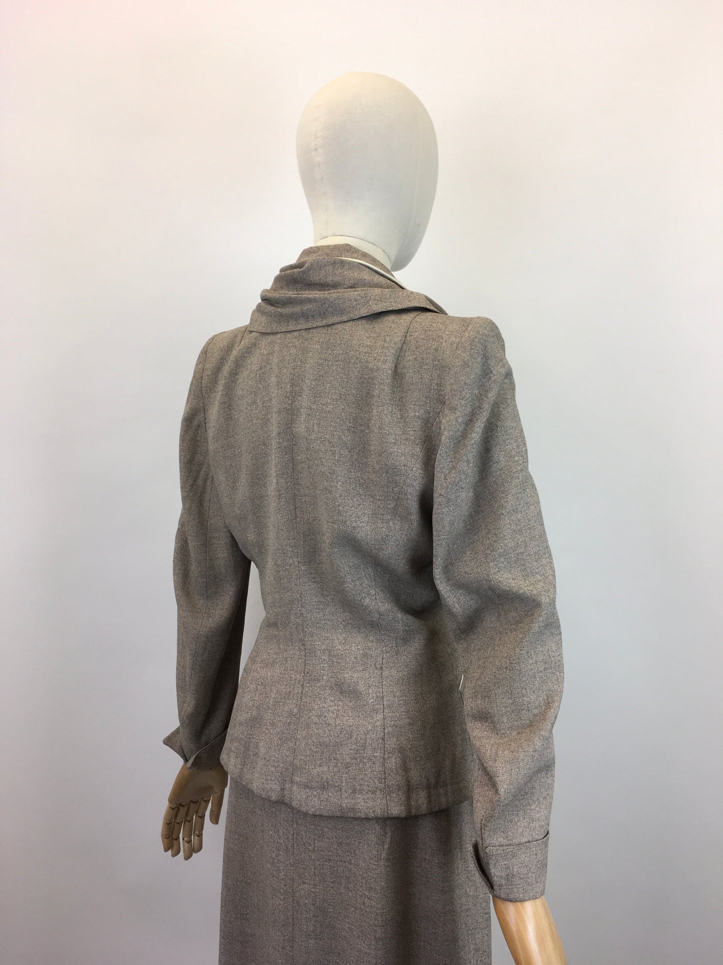 Original 1940's STUNNING 3pc Suit - In Soft Fawn with A Draped Tasselled Scarf