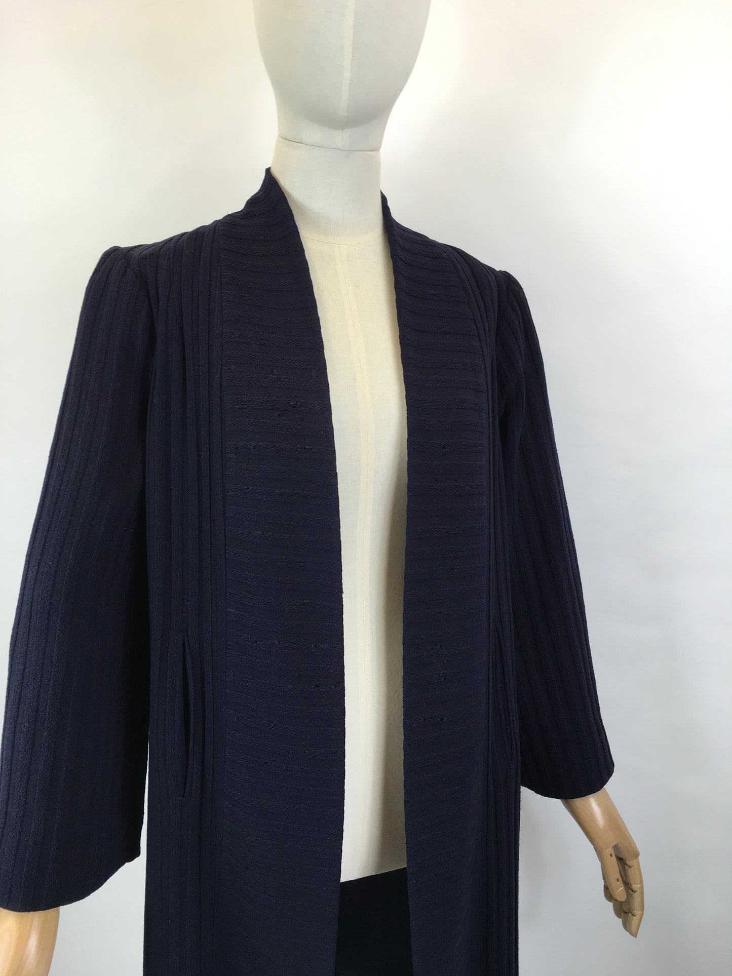 Original Mid to Late 1930’s Navy Edge to Edge Coat - In A Beautiful Woollen Textured Crepe