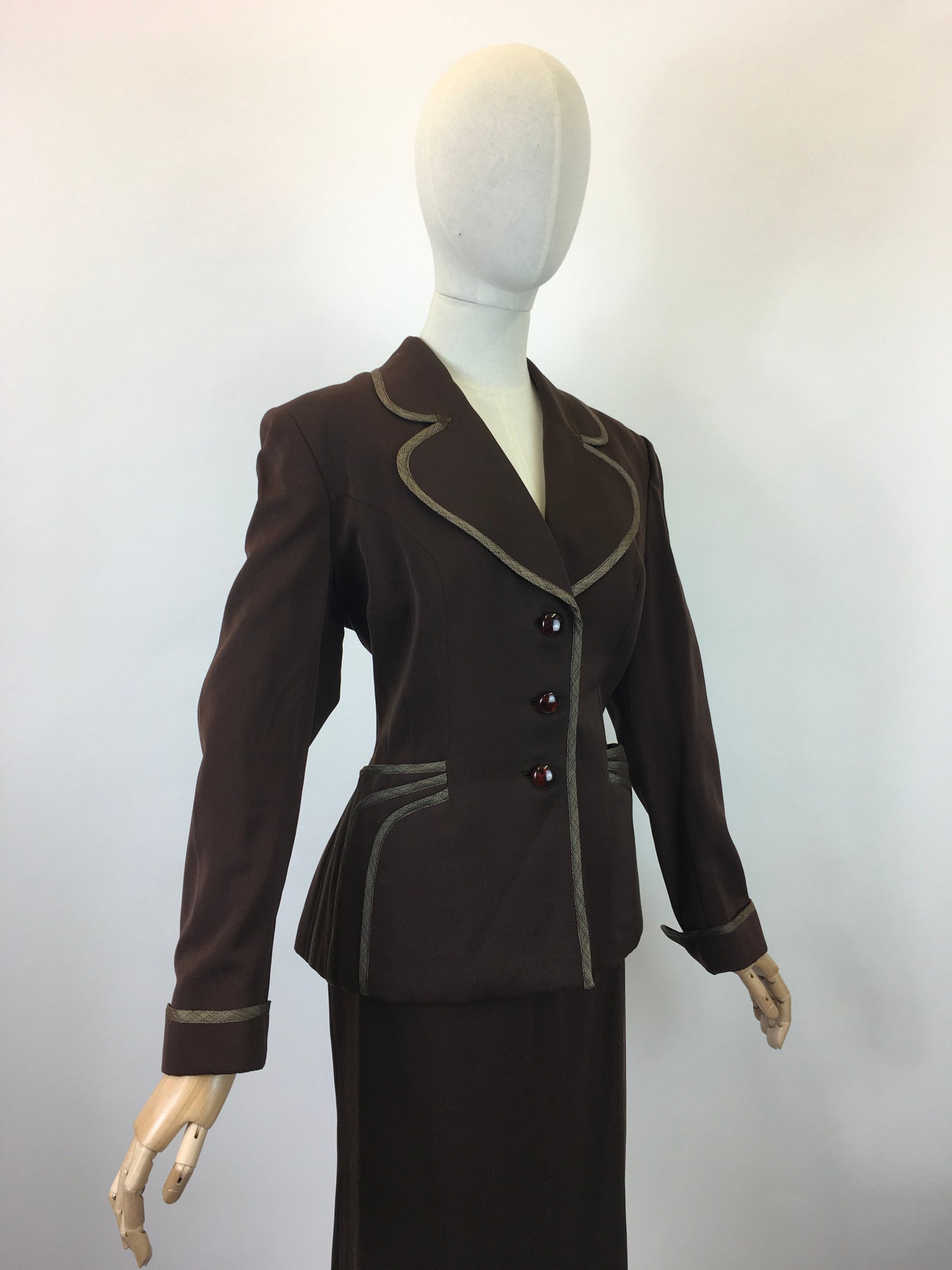 Original Sensational 1940’s American 2pc Suit by ‘ Betty Hill, California’ - In Rich Chocolate Brown with Stunning Details
