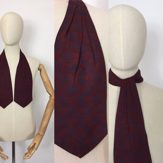 Original 1940’s Mens ‘ Tootal All Silk ‘ Cravat - In A Lovely Burgundy and Blue Paisley