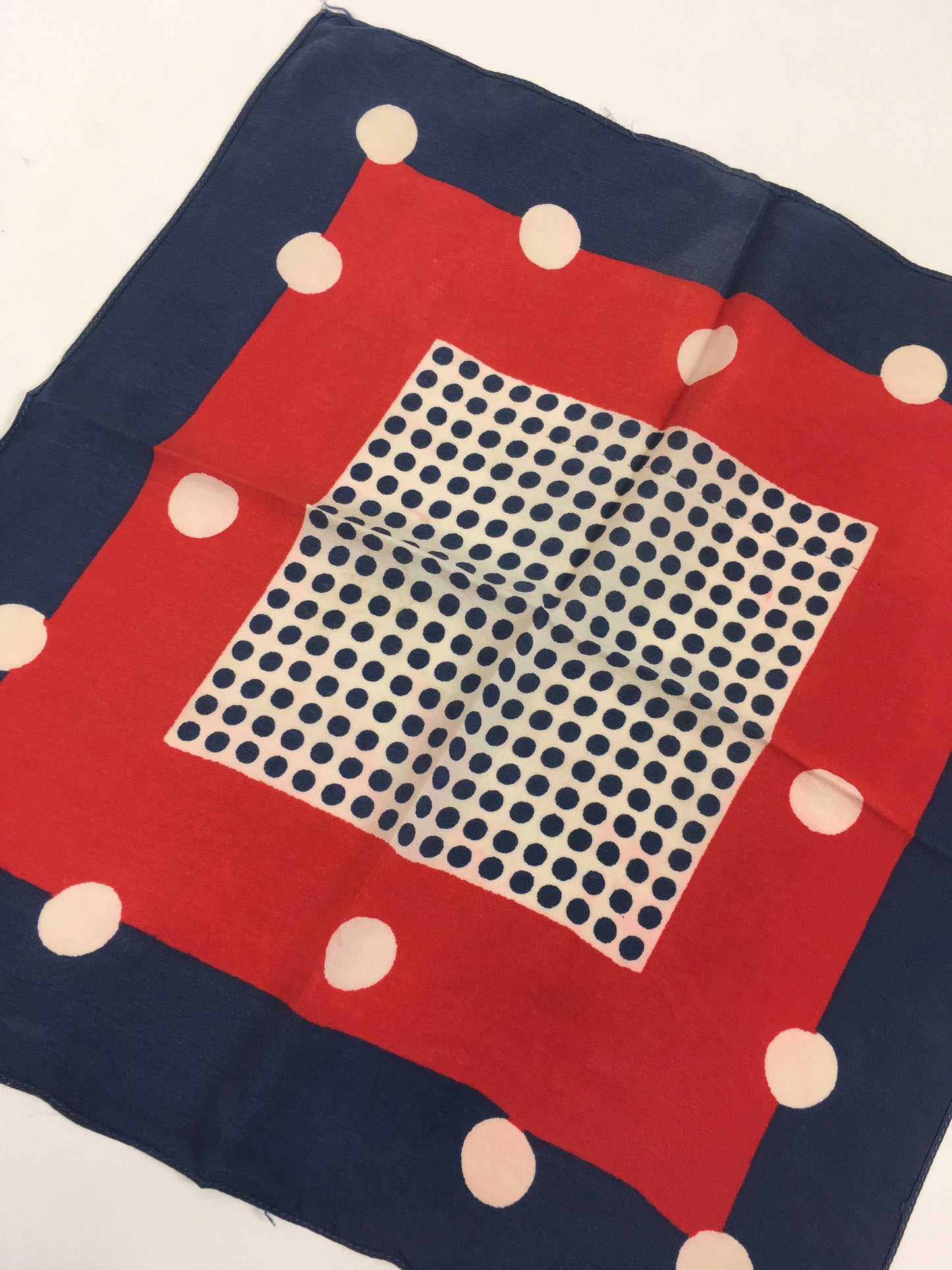 Original 1940's Fabulous Rayon Hankie - In Red, White and Blue