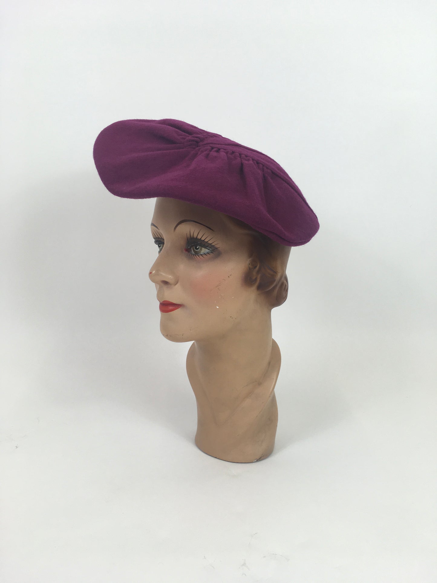 Original 1940’s American Pleated Beret Hat - In A Beautiful Deep Plum