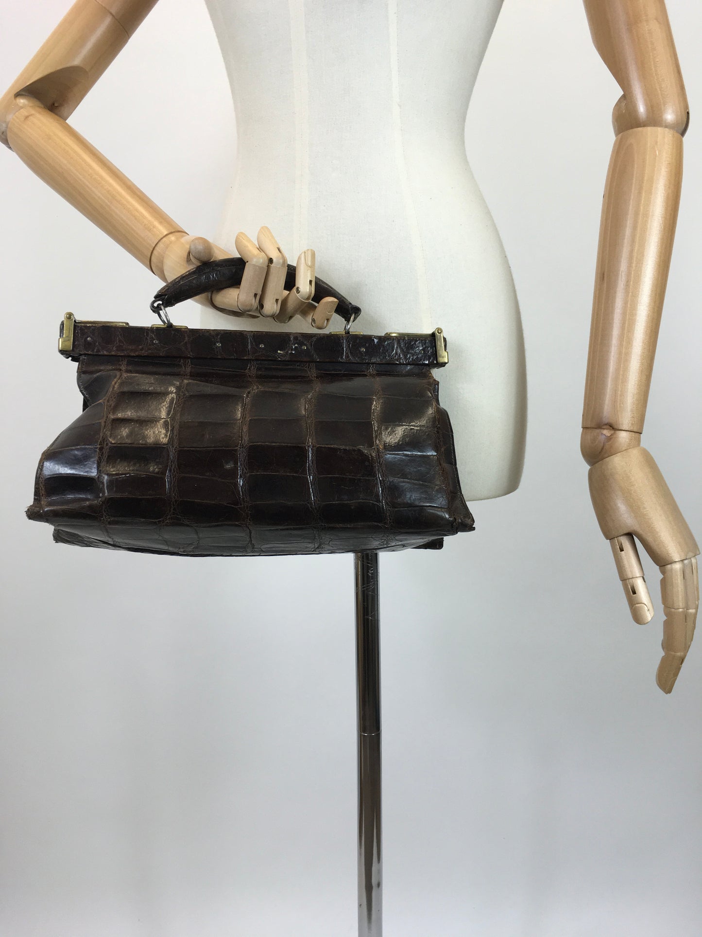 Original 1930's Sensational Leather Gladstone Bag - In A Chocolate Brown with Brass Accents