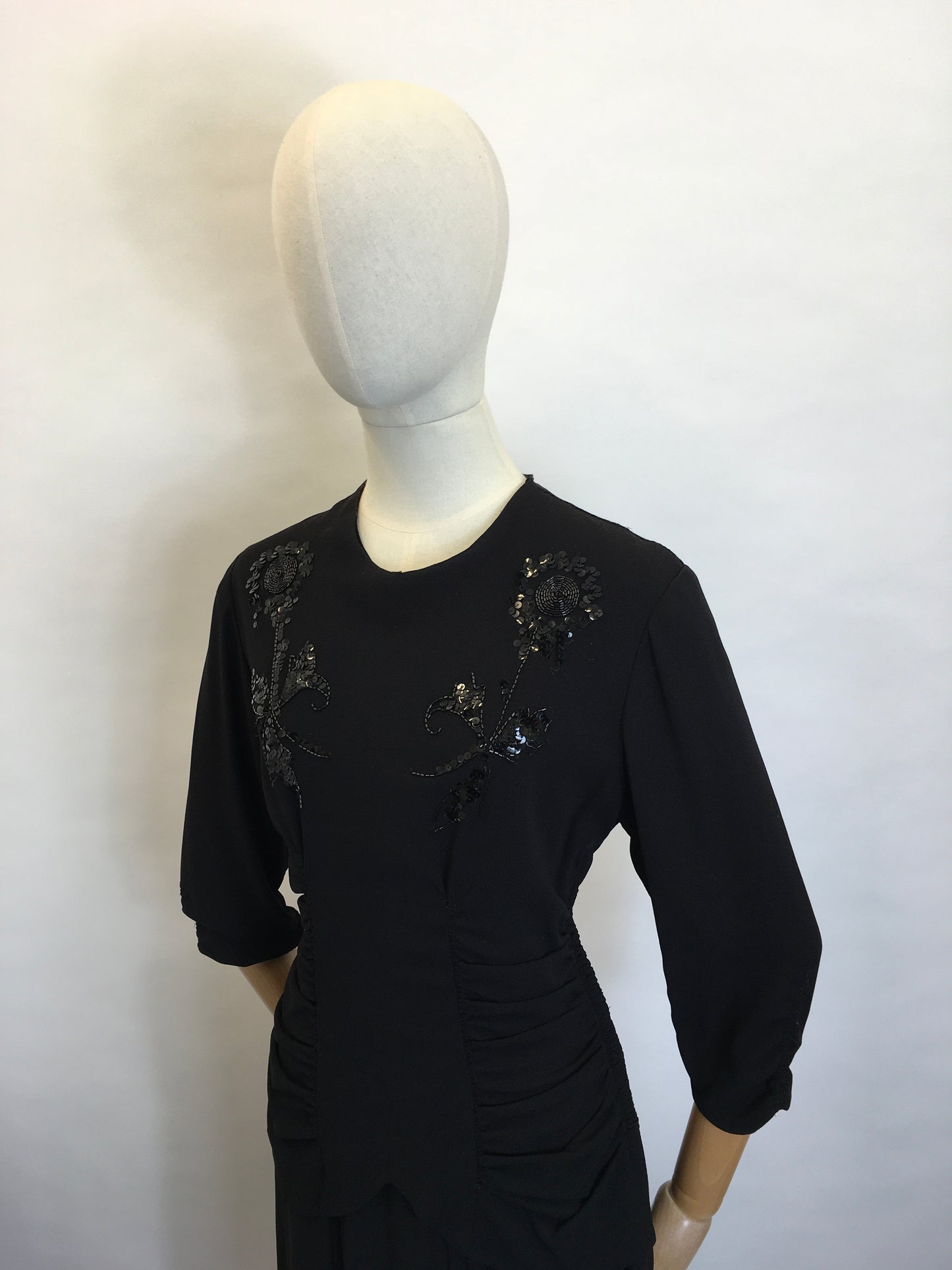 Original 1940's Sequin Embelished Cocktail Dress - Feauturing Ruched Front Detailing