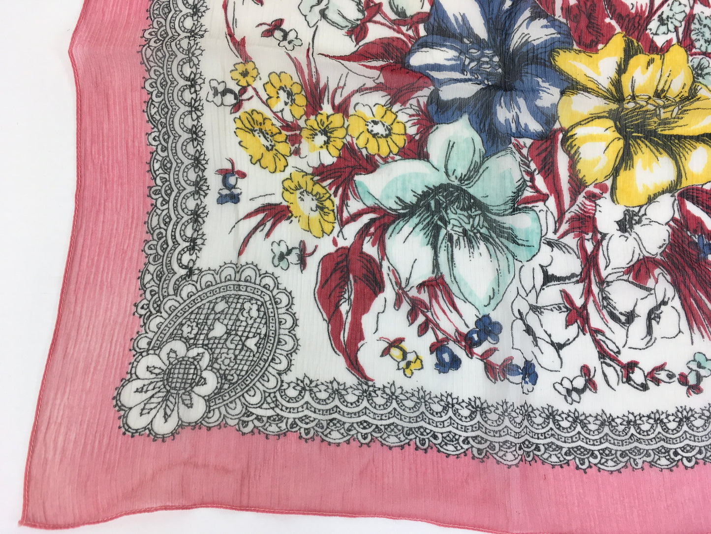 Vintage 1940’s Darling Floral Chiffon Large Hankie / Scarf - In A Springtime Meadow Colour Palette