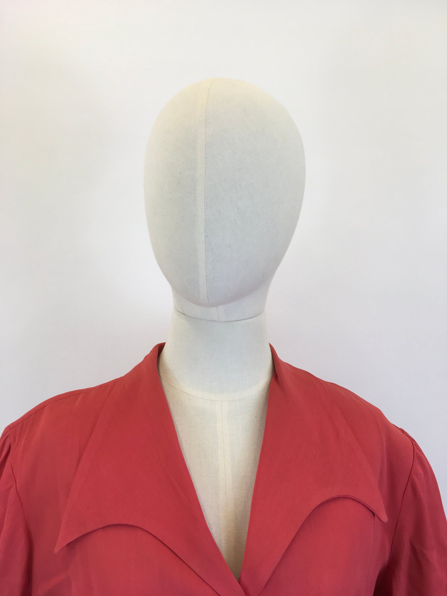 Original 1940’s Gaberdine Day Dress - In A Bright Lipstick Coral Colour