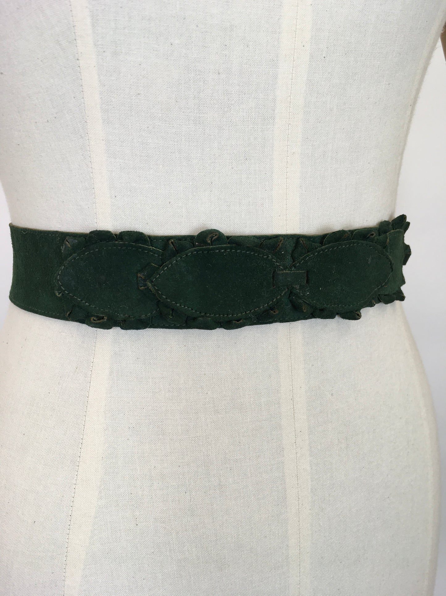 Original 1930’s STUNNING Forest Green Suede Belt - With Lovely Adornments