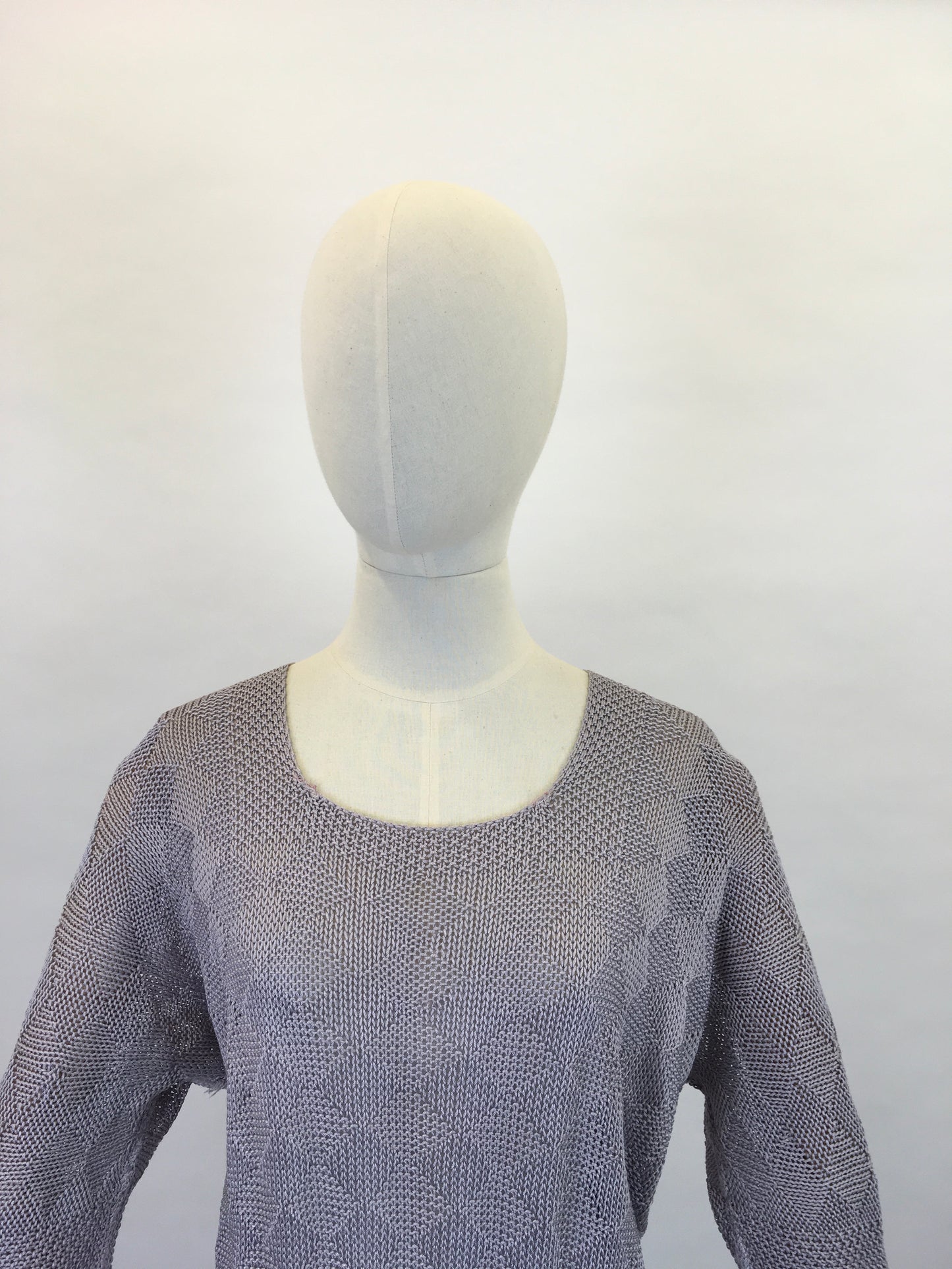 Original 1930s Knitted Tunic in Soft Lavender - Featuring Harlequin Pattern and Shapes Hemline