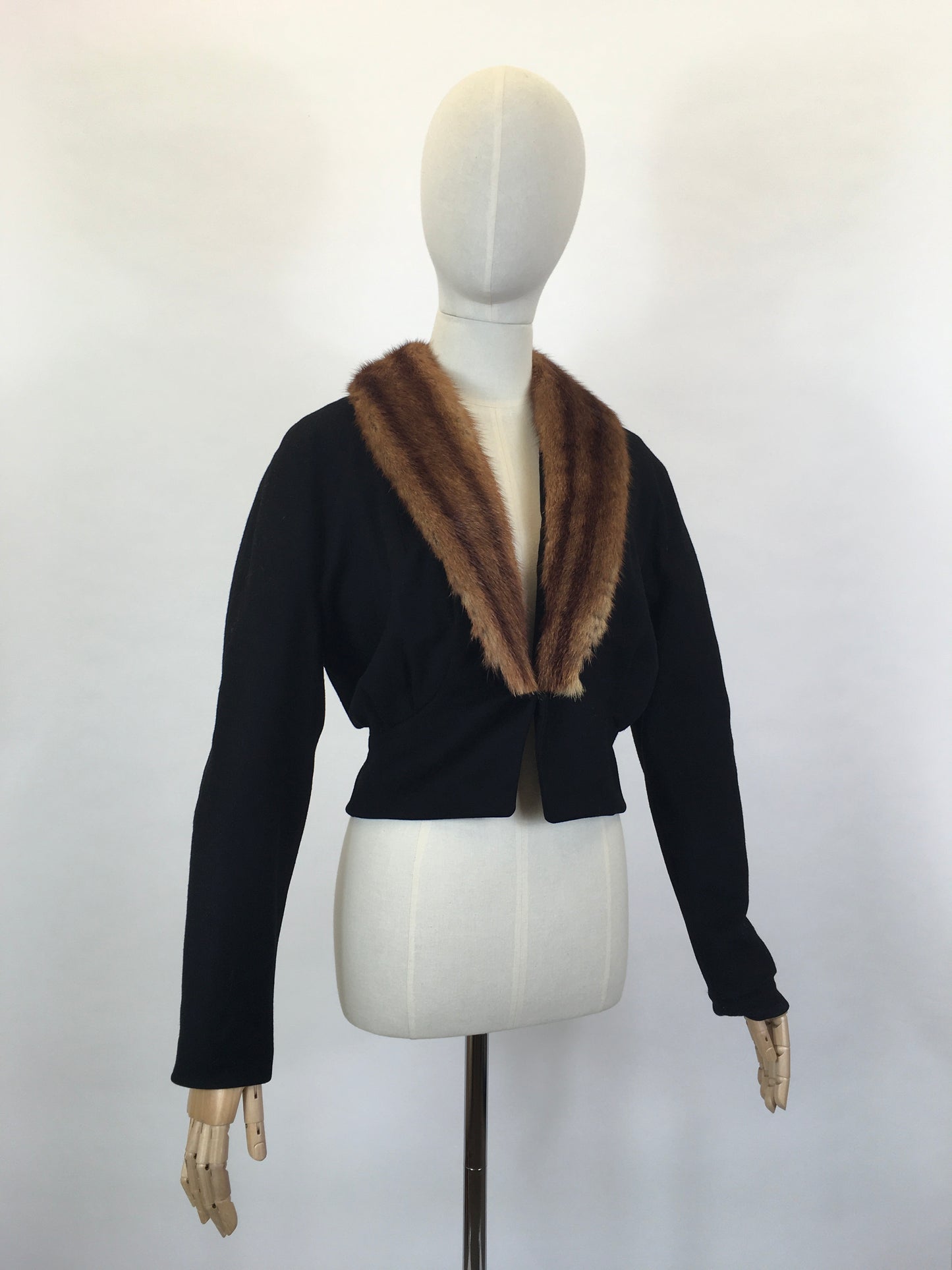 Original 1940’s Black Woollen Fitted Jacket - With Mink Trim to the Leading Edge