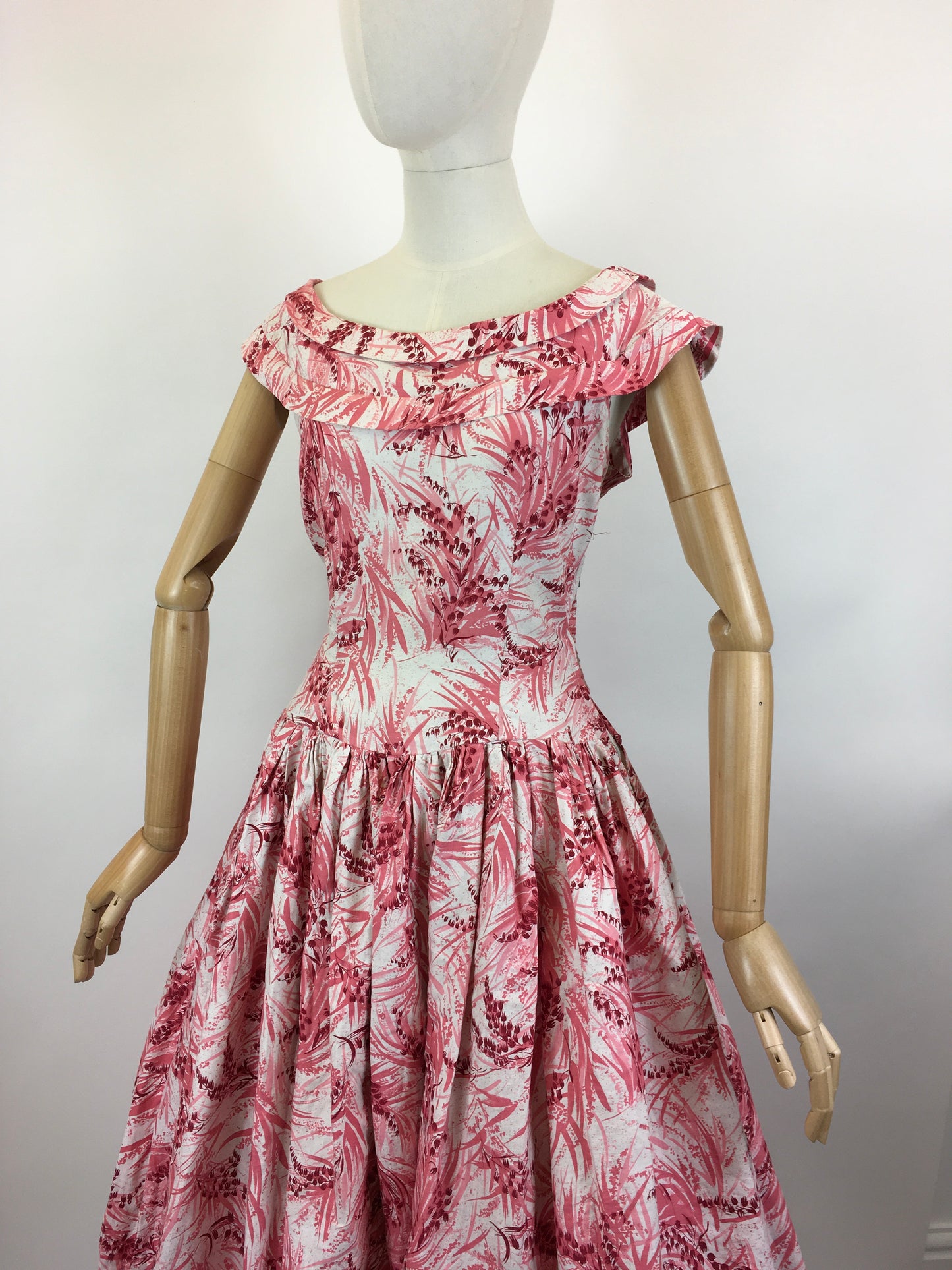 Original 1950’s Darling Cotton Day Dress - In Crisp White, Powder Pink & Deep Pink