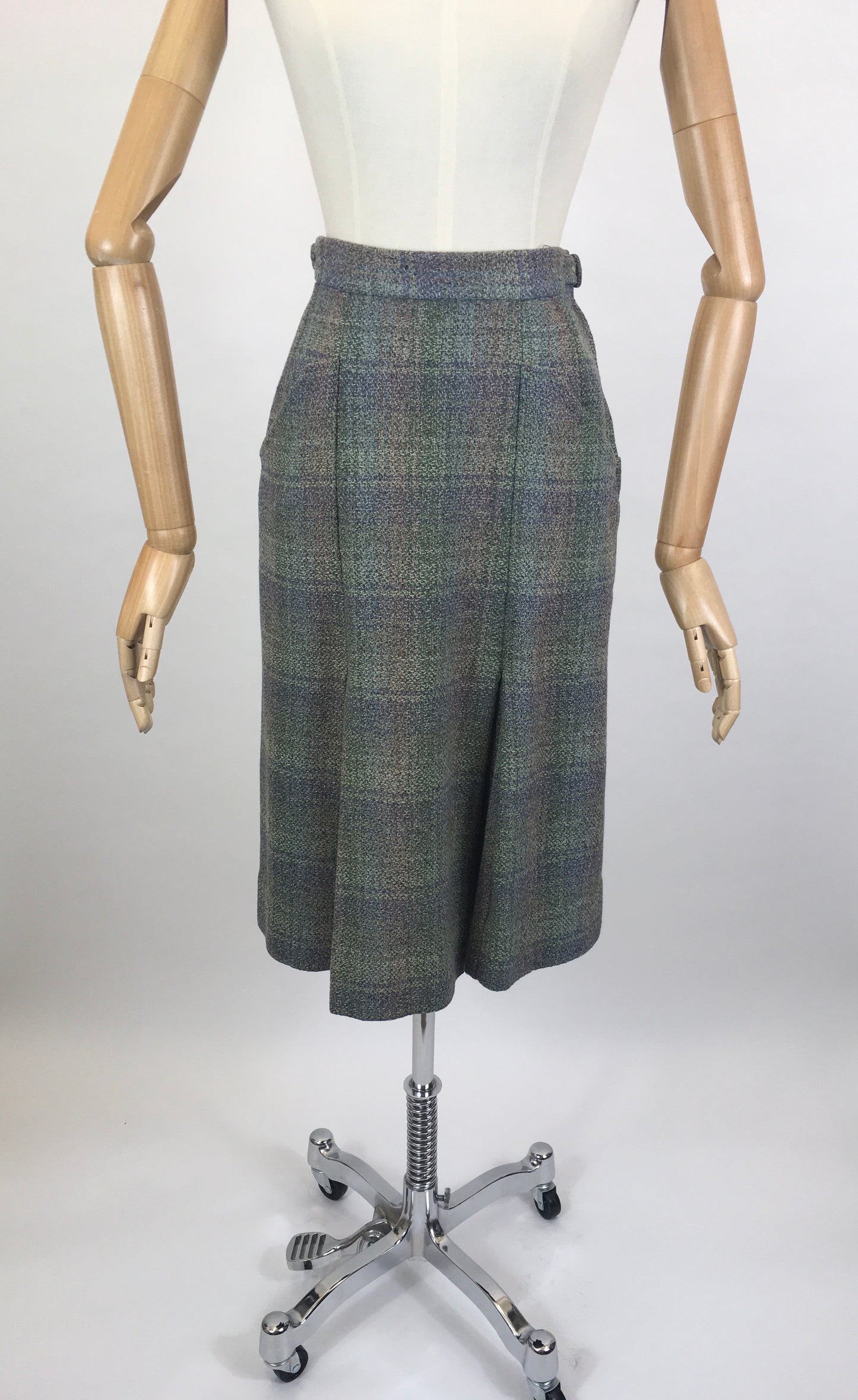 Original Late 1950’s Wool Skirt by ‘ Daks’ - In A Pink, Purple, Green & Blue Tweed
