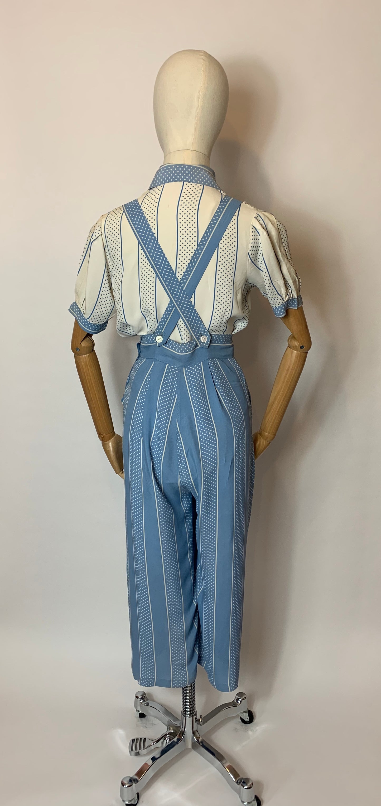 Original 1940’s 2 pc Blouse & Dungaree Set - In the Most Summery Of Colour Pallets with Polka Dots
