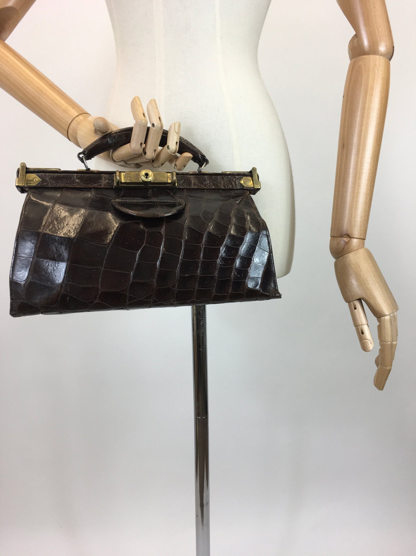 Original 1930's Sensational Leather Gladstone Bag - In A Chocolate Brown with Brass Accents