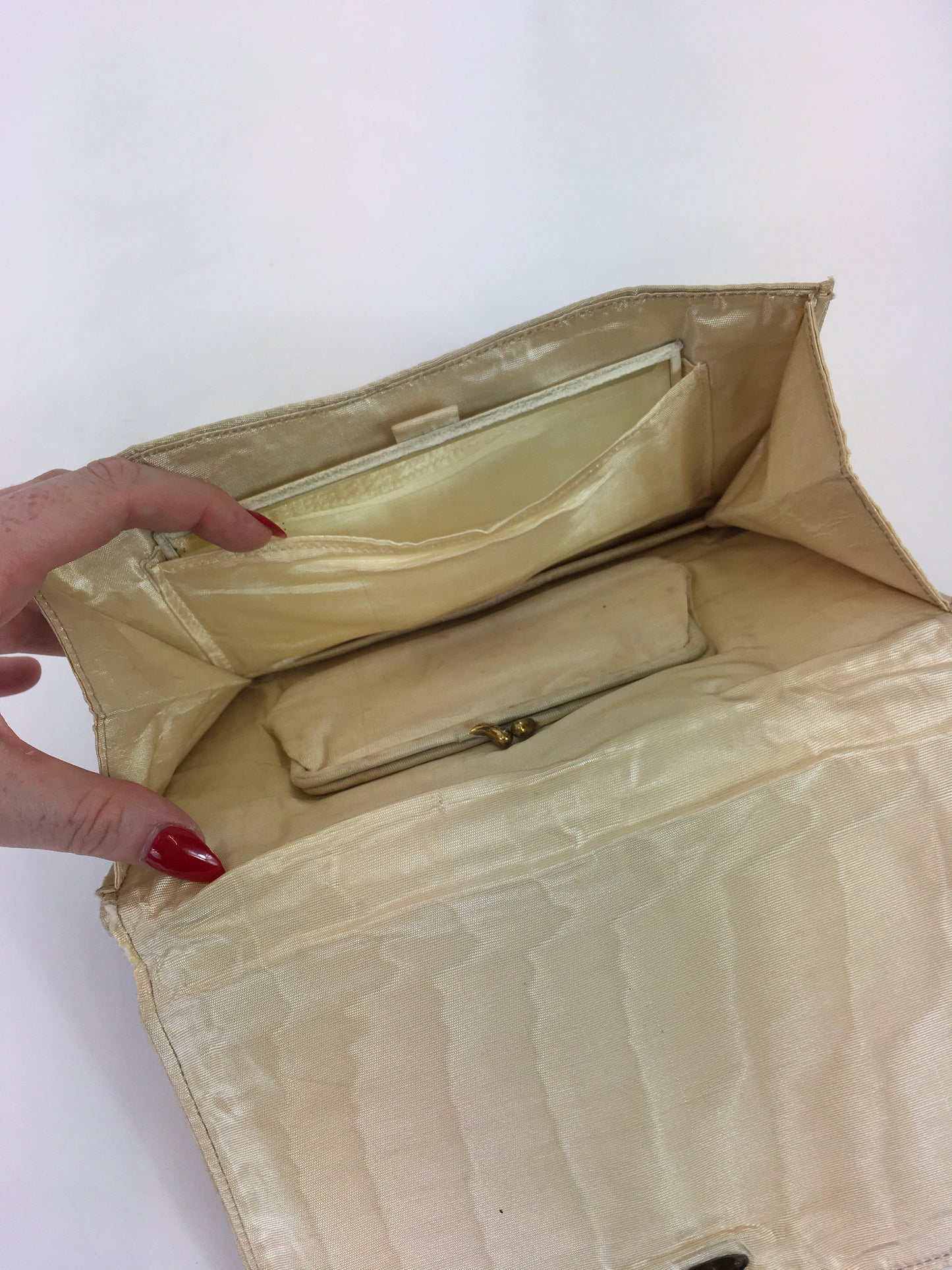 Original 1930's Darling Clutch Fabric Handbag - In a Warm Brown, Soft Orange and Beige Cloth