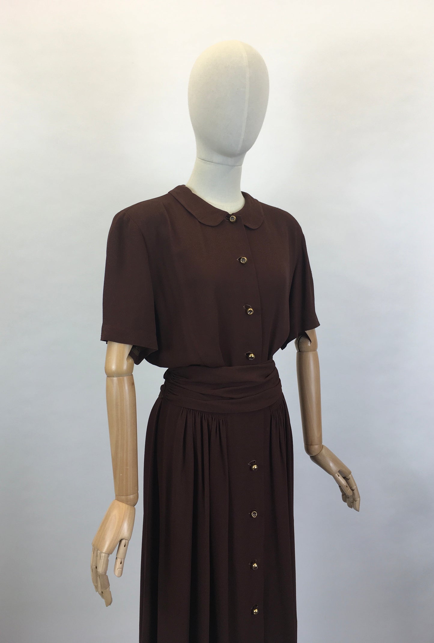 Original 1940’s SENSATIONAL Brown Fine Crepe Dress - ‘ A Jerry Gilden Spectator ‘