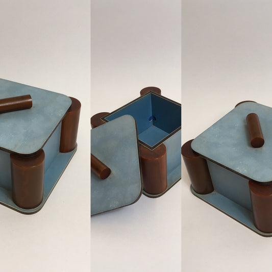Original 1940’s Bakelite Trinket Box - In Powder Blue & Butterscotch