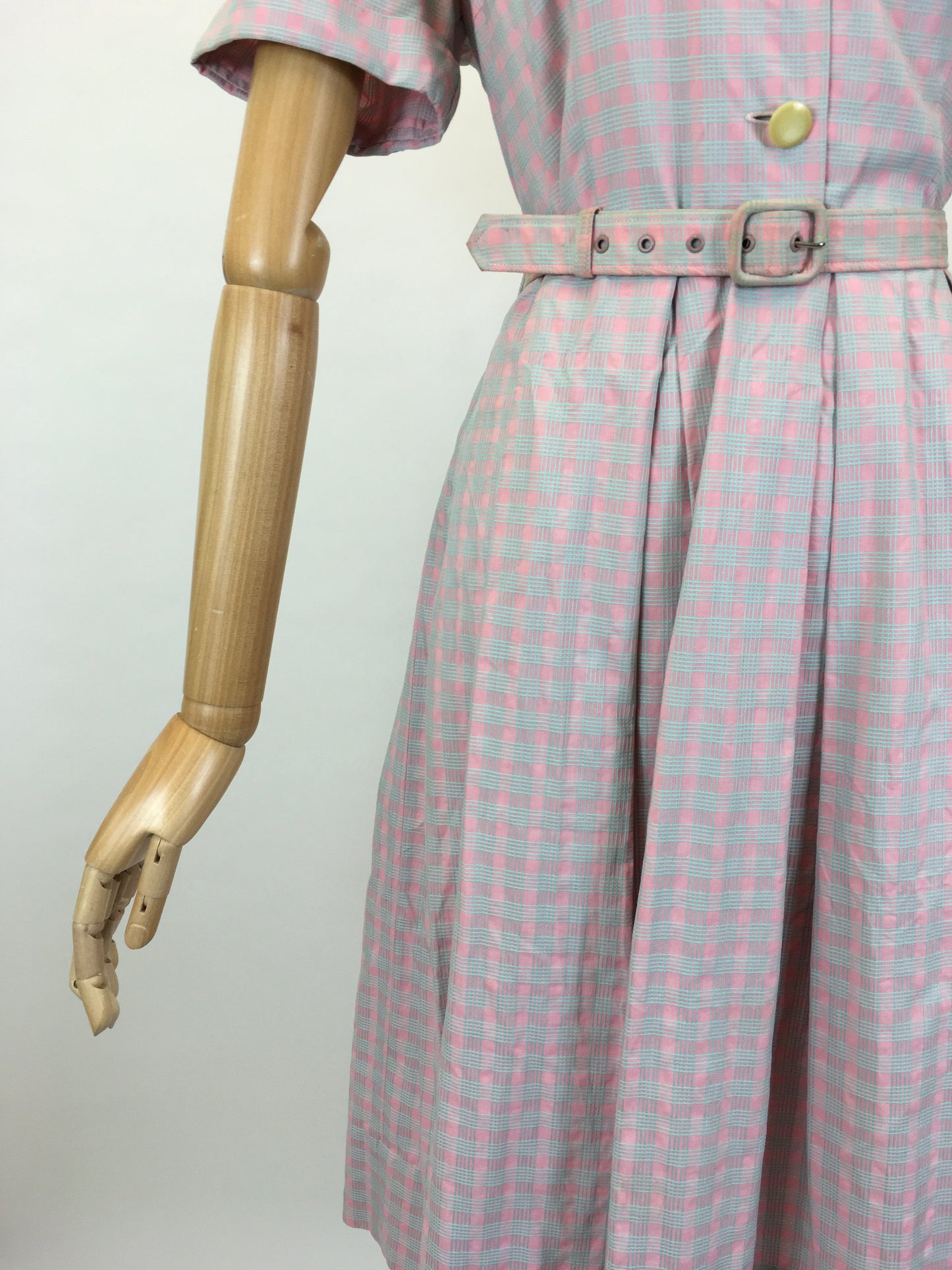Original 1950’s Darling Cotton Day Dress - In A Muted Pink & Grey Check