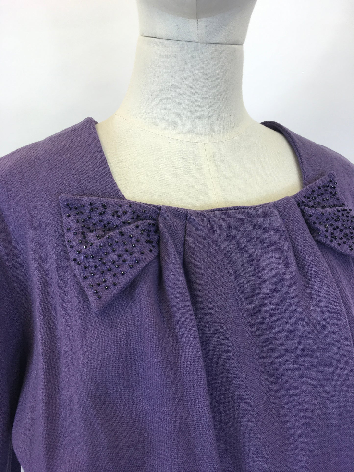 Original 1940’s Cadbury’s Purple Wool Dress - With Beaded Embellishment Details