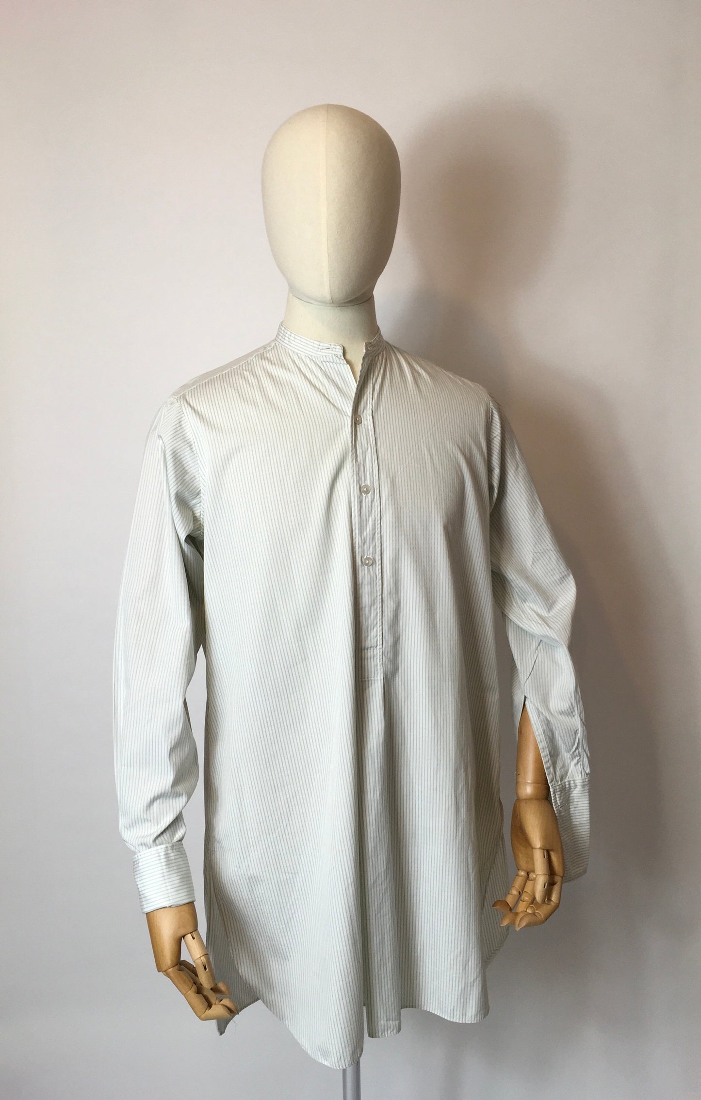 Original Gents Collarless Shirt by ‘ Morgan and Ball London’ - In a lovely Duck Egg Blue Stripe