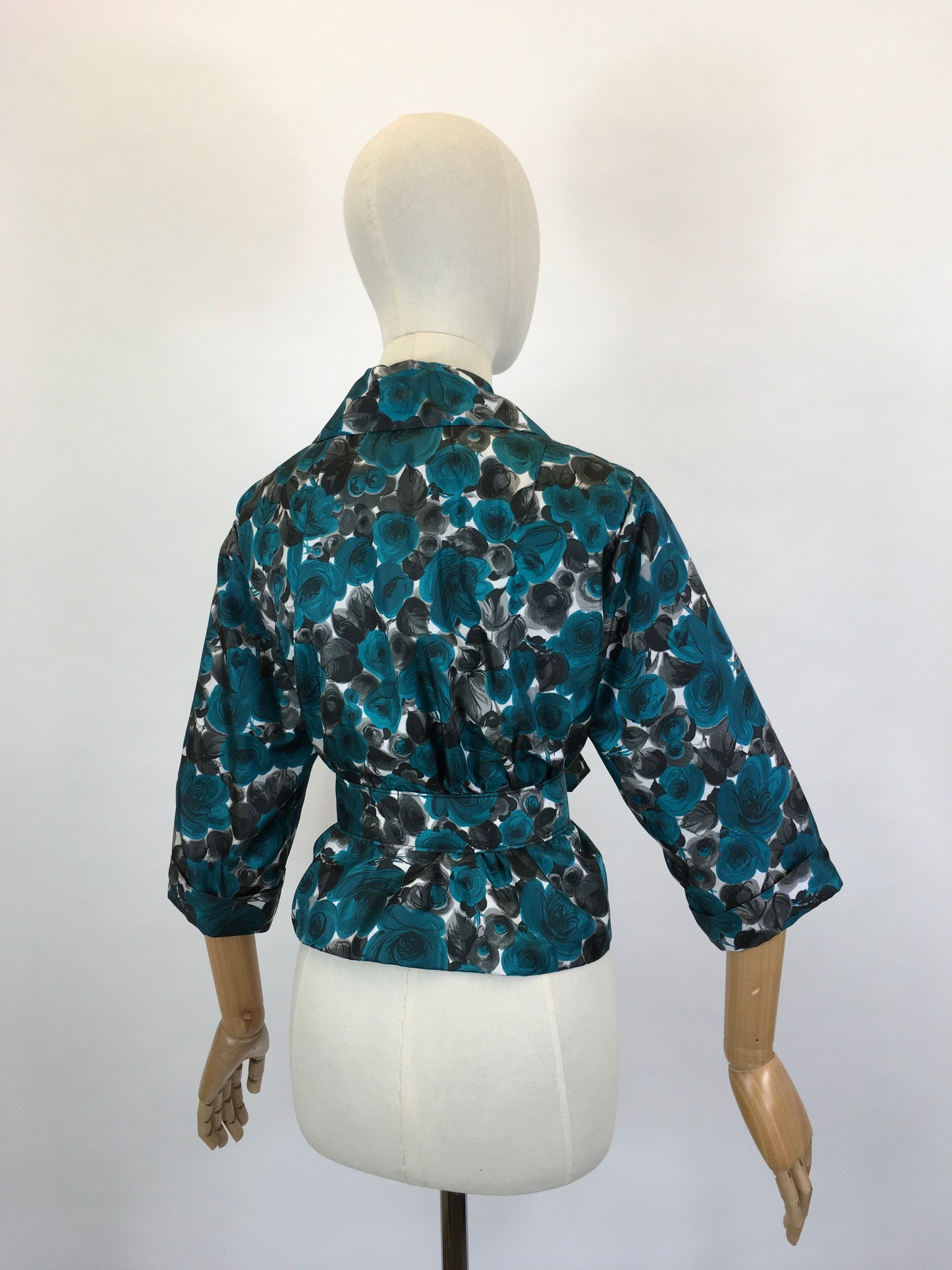 Original 1950’s Floral Jacket & Belt Set - In A Bright Turquoise, White and Charcoal