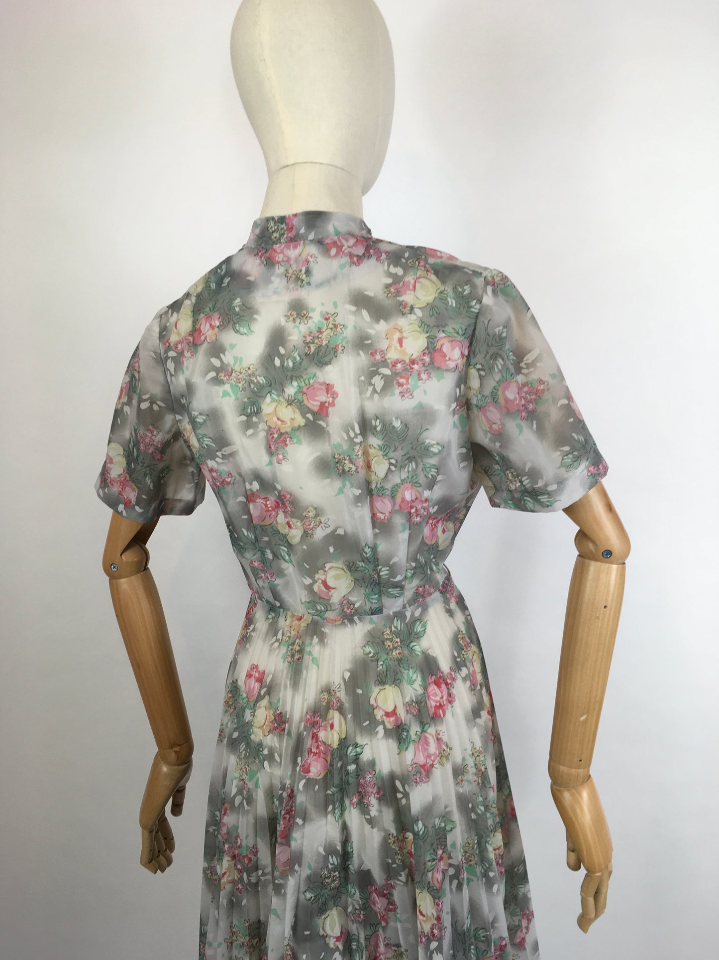 Original 1950s ‘ Eastex ‘ Floral Dress - In a Lovely Muted Colour Pallet of Soft Pinks, Muted Creams, Taupe and Greys