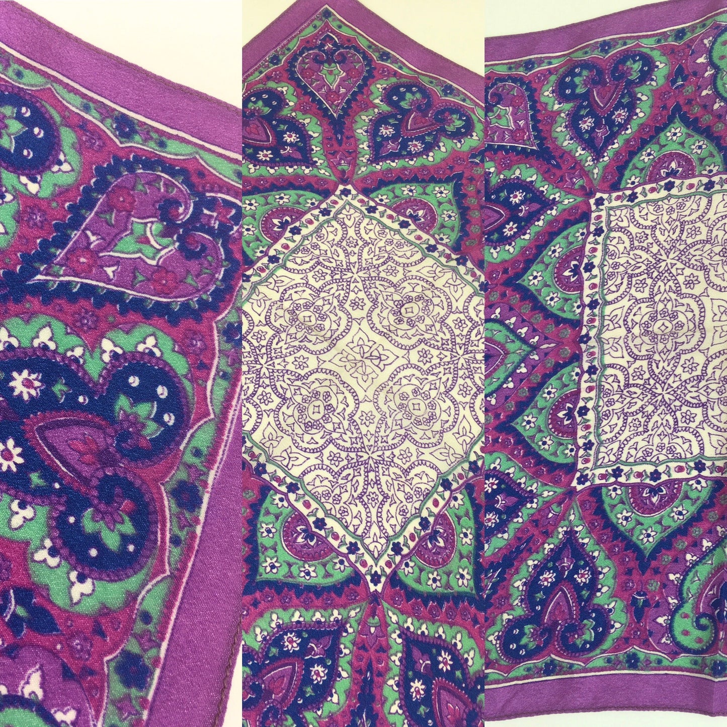 Original 1940’s Rayon Hankie - In Rich Purples, Greens, Pinks & Blue