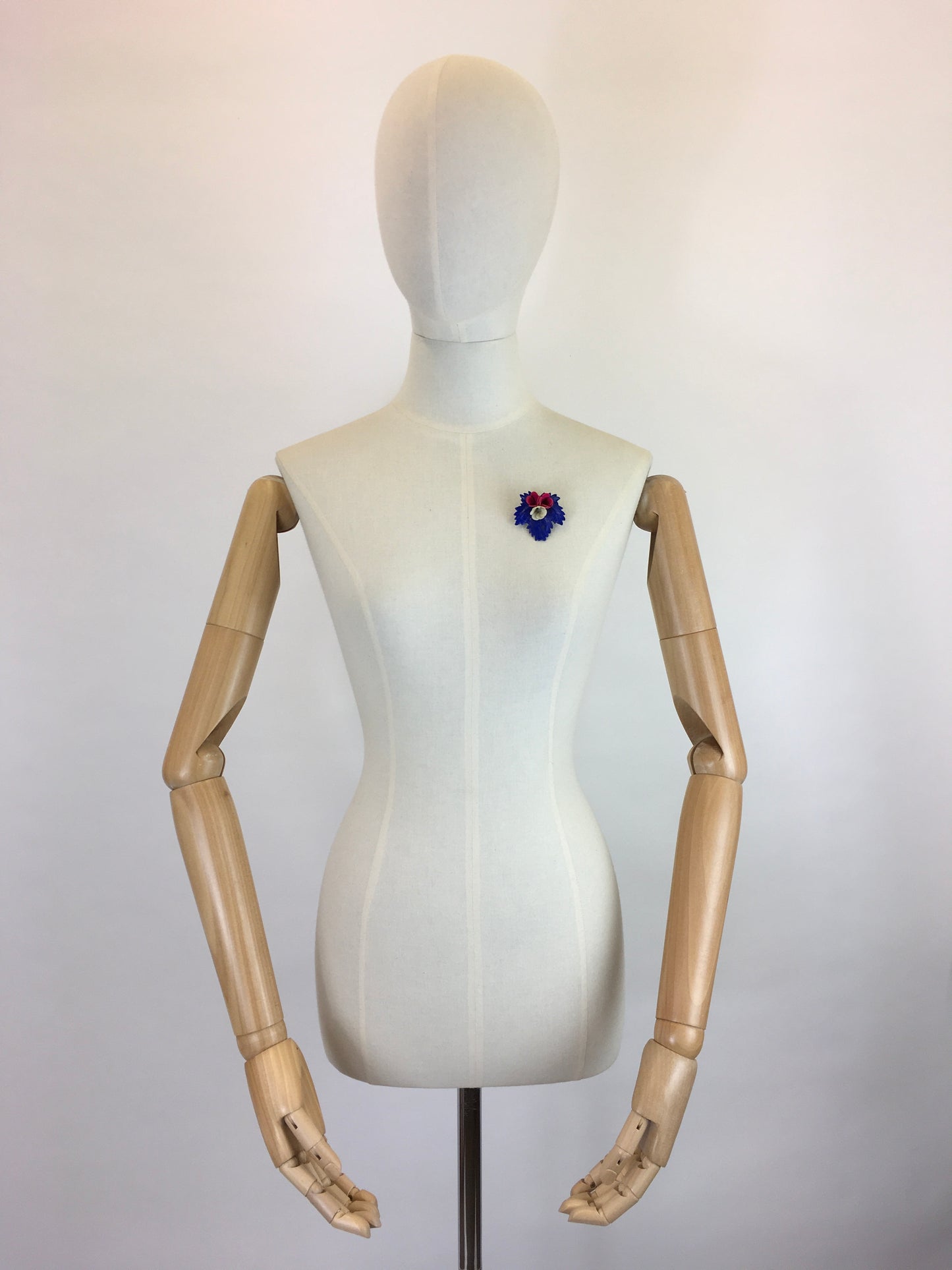 Original 1940’s Celluloid Floral and Leaf Brooch - In Blue, Pink and Cream