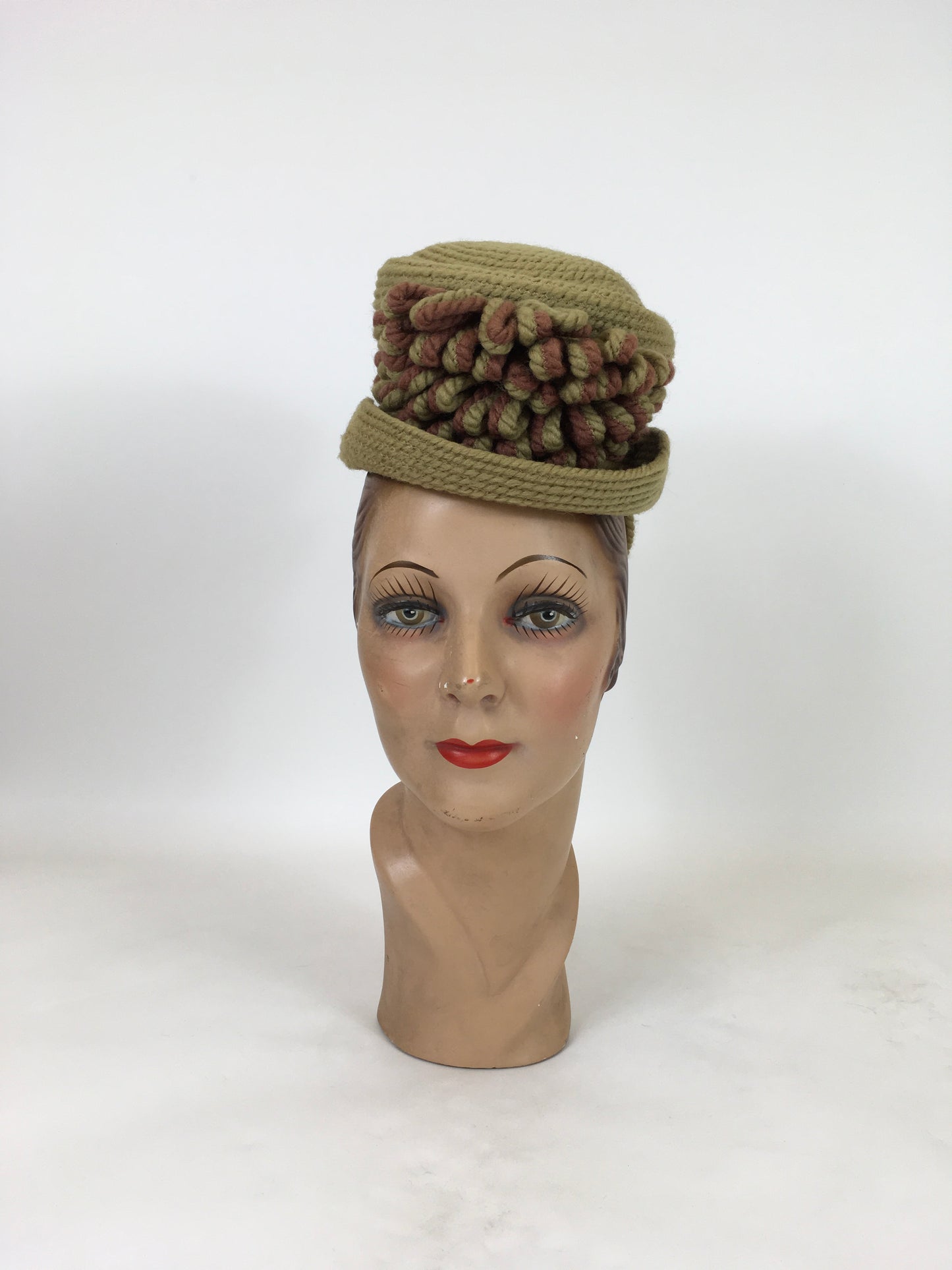 Original 1940's Fabulous Chartreuse and Brown Topper Tilt Hat - By ' Needlepoint Everitt'