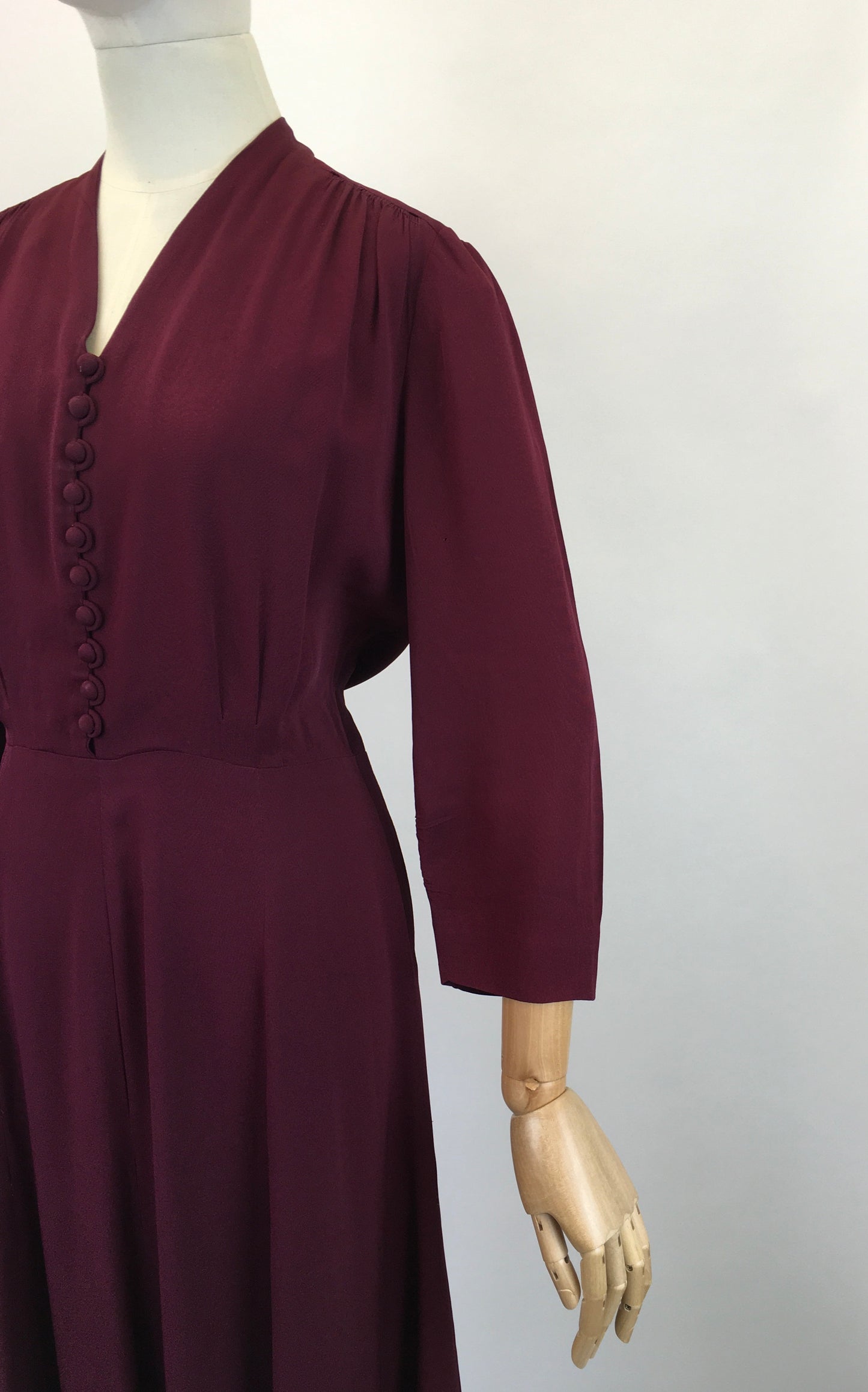 Original 1940's Divine Rayon Dress - In A Deep Red Wine