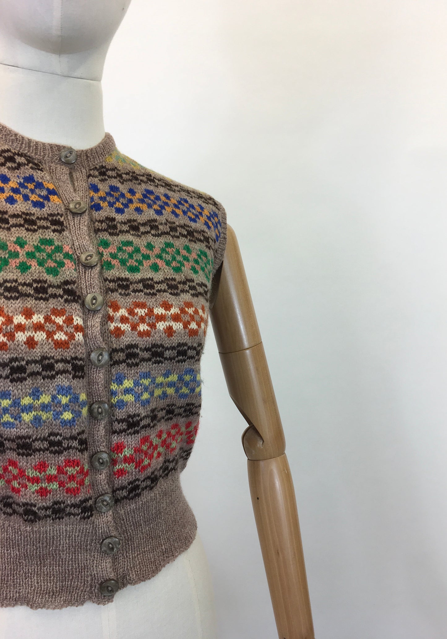 Original 1940's Darling Knitted Waistcoat - With Fairisle Details and Button Front