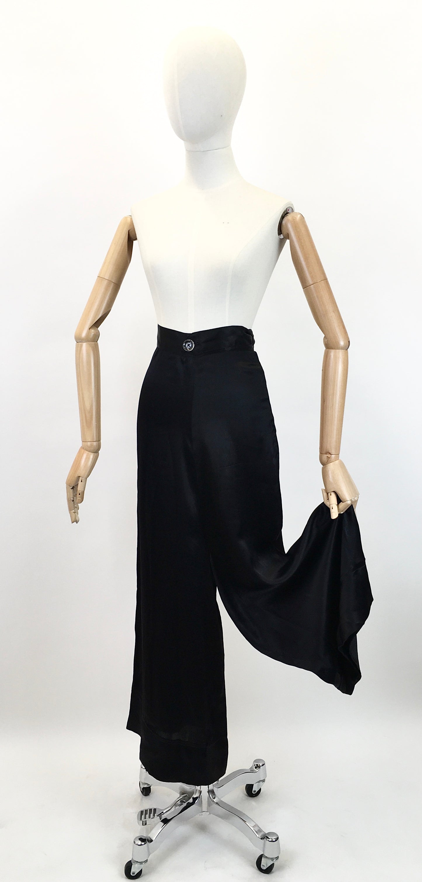 Original Sensational 1930's Palazzo Pants - In An Inky Black Rayon Silk