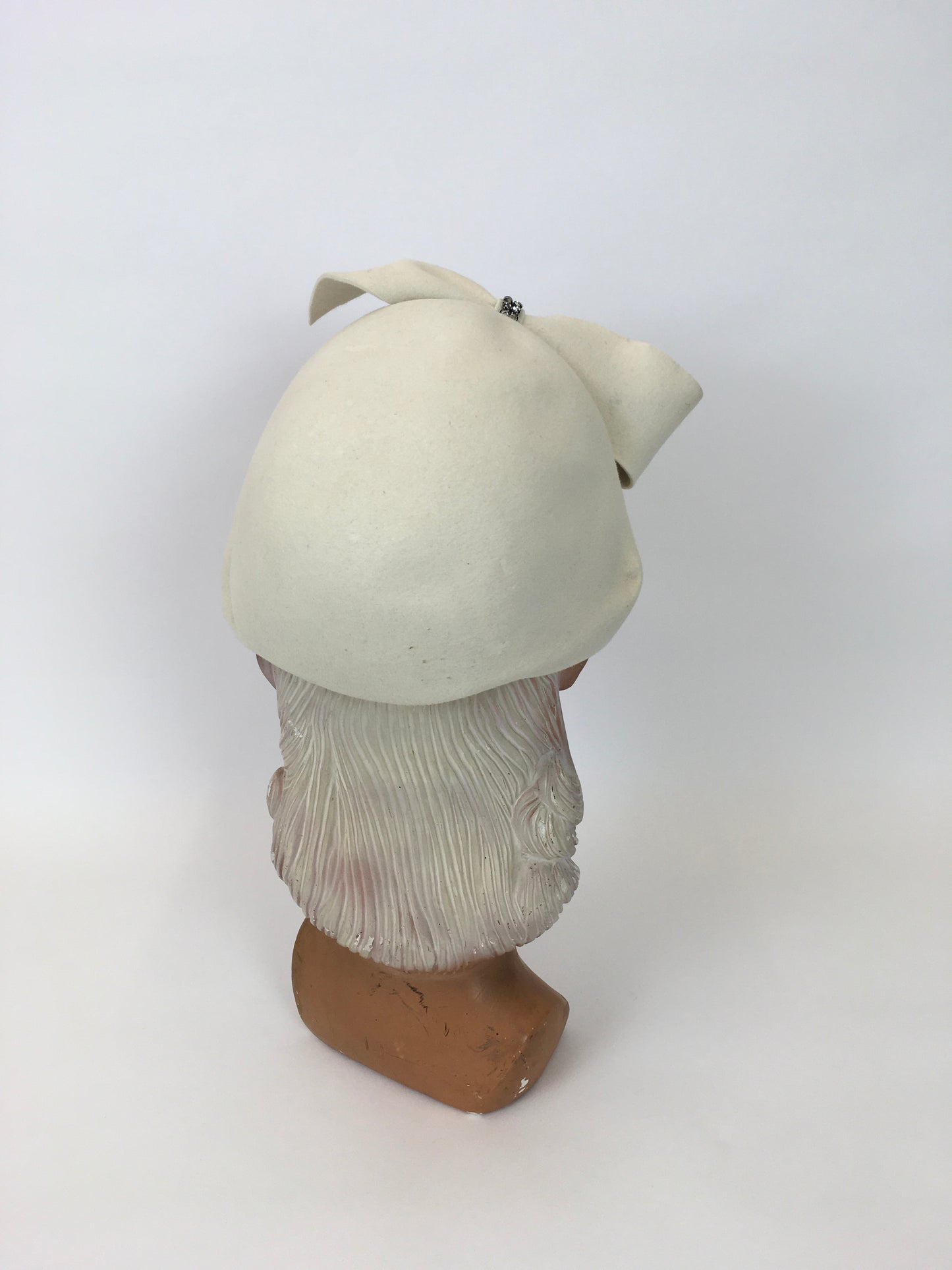 Original 1959’s Ivory Felt Hat - With Diamanté Paste Embellishment to The Big Bow Front