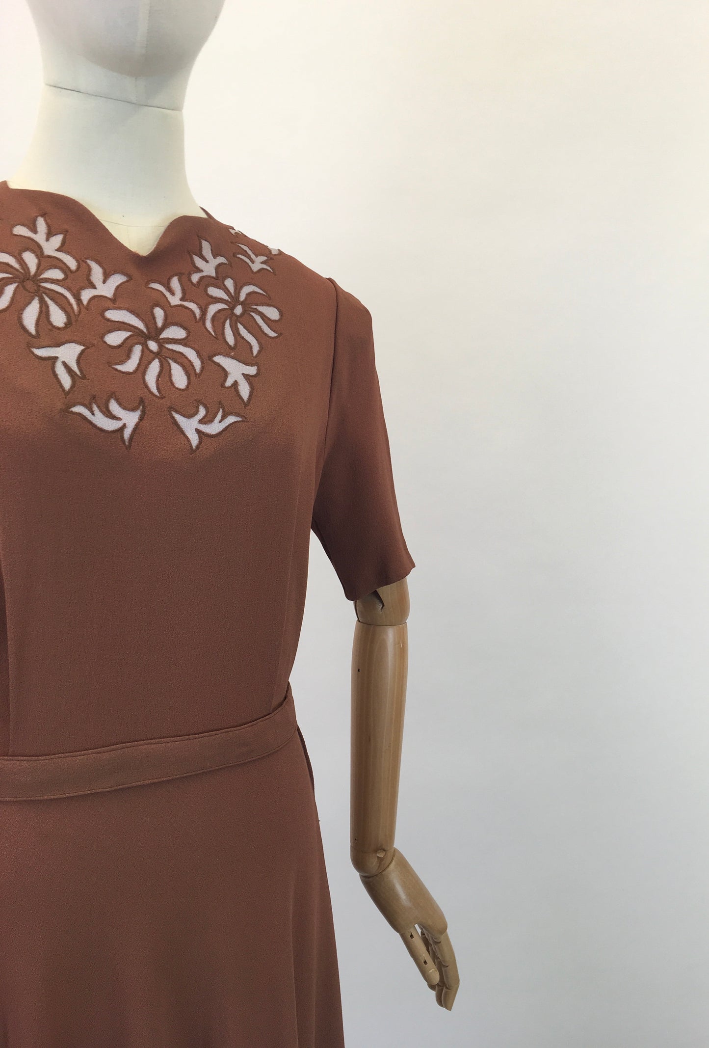 Original 1940's Darling 2Pc Dress & Bolero Set - In A Soft Brown With Grey Accents