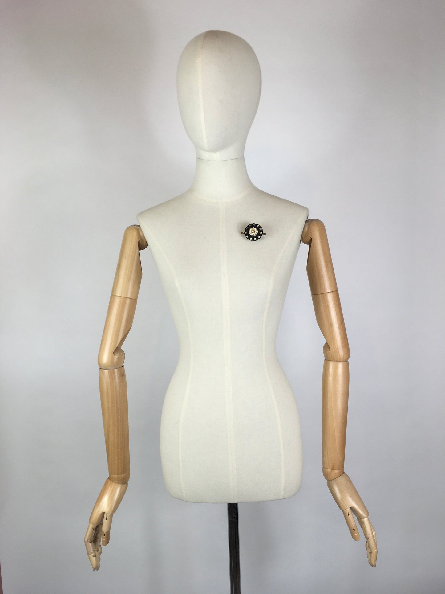 Original 1940’s Make Do And Mend Telephone Cord Brooch - In A Simple Black & White Colourway